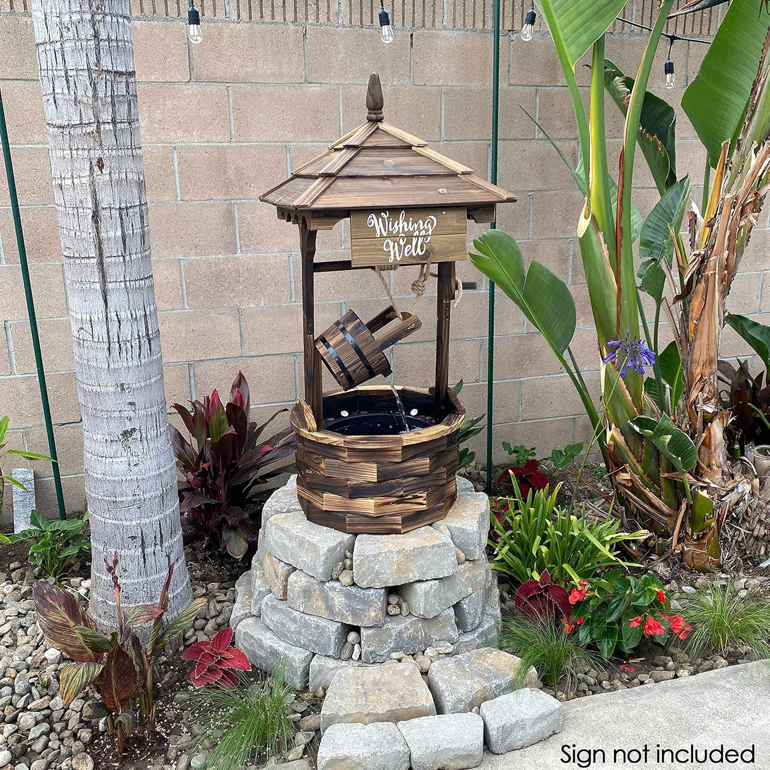 image:imageSunnydaze Electric Water Fountain Outdoor 48Inch OldFashioned Wooden Wishing Well Garden Fountain for Garden Patio Decks