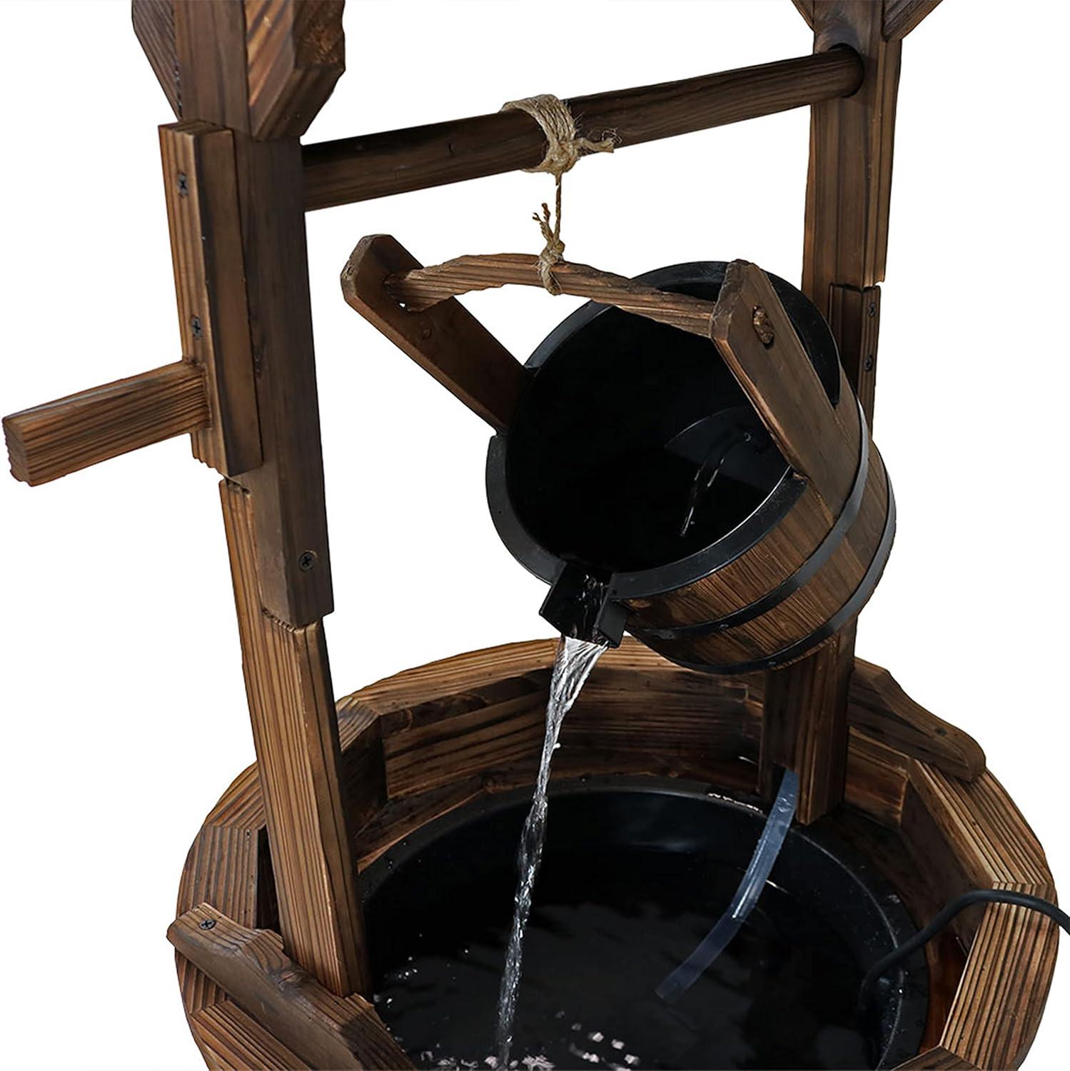 image:imageSunnydaze Electric Water Fountain Outdoor 48Inch OldFashioned Wooden Wishing Well Garden Fountain for Garden Patio Decks