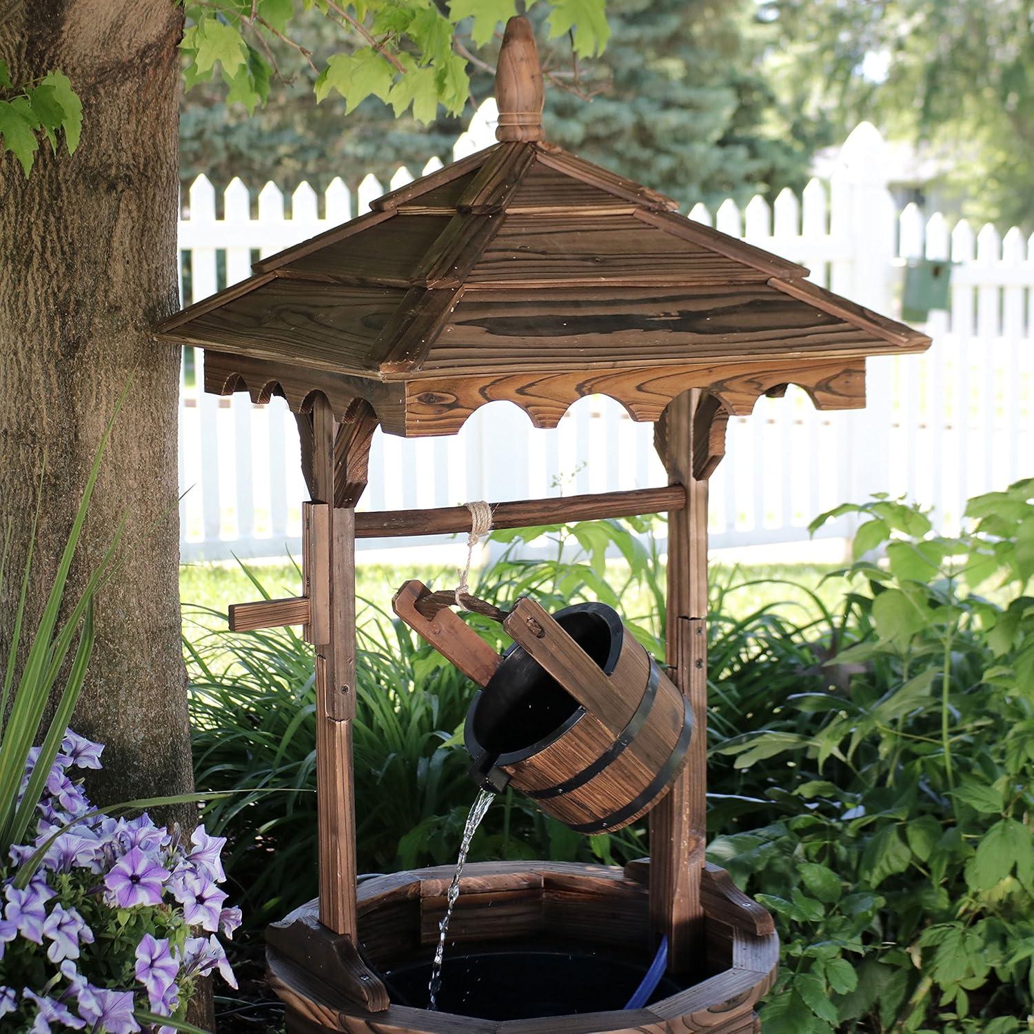 image:imageSunnydaze Electric Water Fountain Outdoor 48Inch OldFashioned Wooden Wishing Well Garden Fountain for Garden Patio Decks