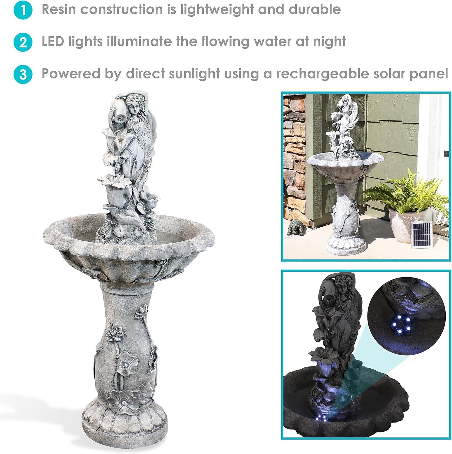 image:imageSunnydaze Fairy Flower Solar Water Fountain 42Inch Outdoor Water Feature with LED Light for Garden Patio Decks
