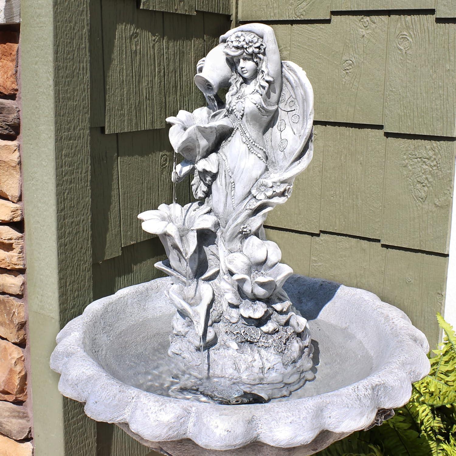image:imageSunnydaze Fairy Flower Solar Water Fountain 42Inch Outdoor Water Feature with LED Light for Garden Patio Decks
