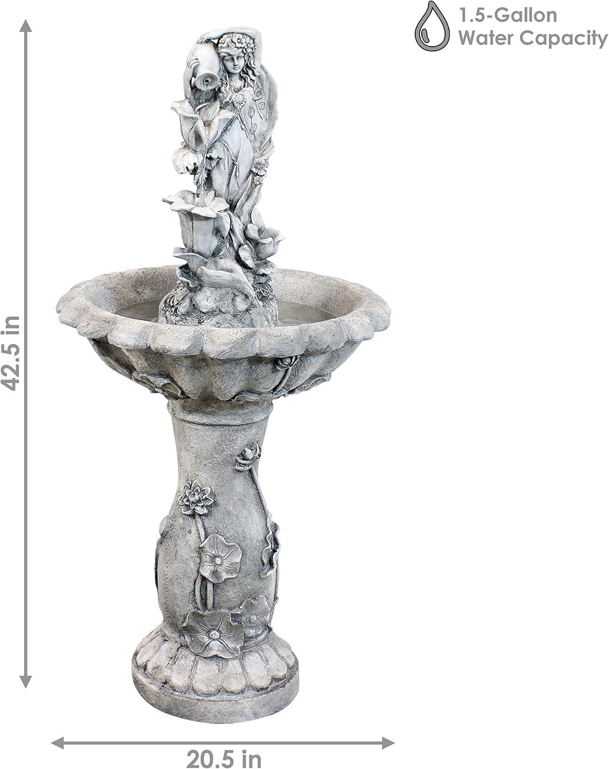 image:imageSunnydaze Fairy Flower Solar Water Fountain 42Inch Outdoor Water Feature with LED Light for Garden Patio Decks