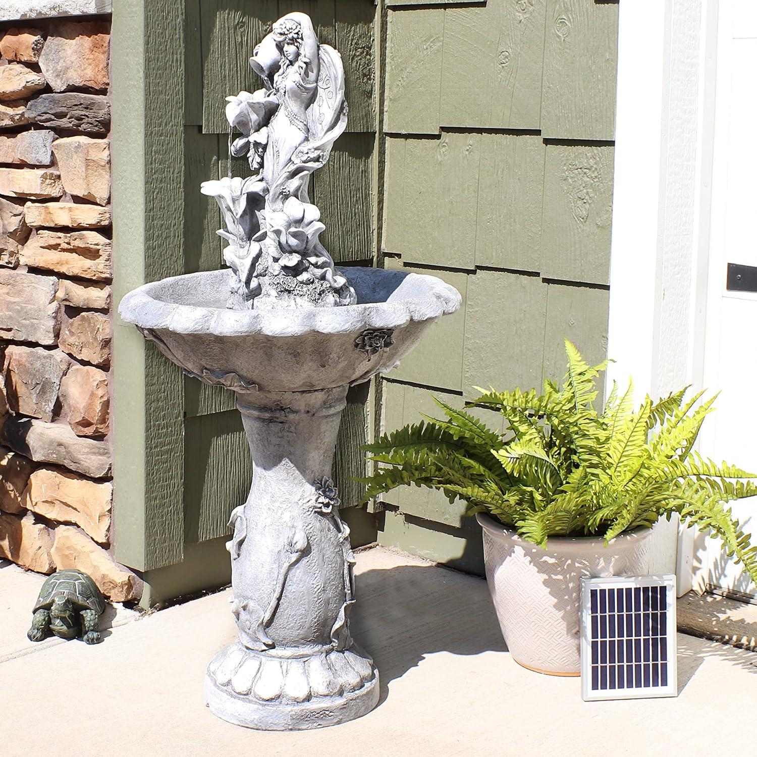 image:imageSunnydaze Fairy Flower Solar Water Fountain 42Inch Outdoor Water Feature with LED Light for Garden Patio Decks