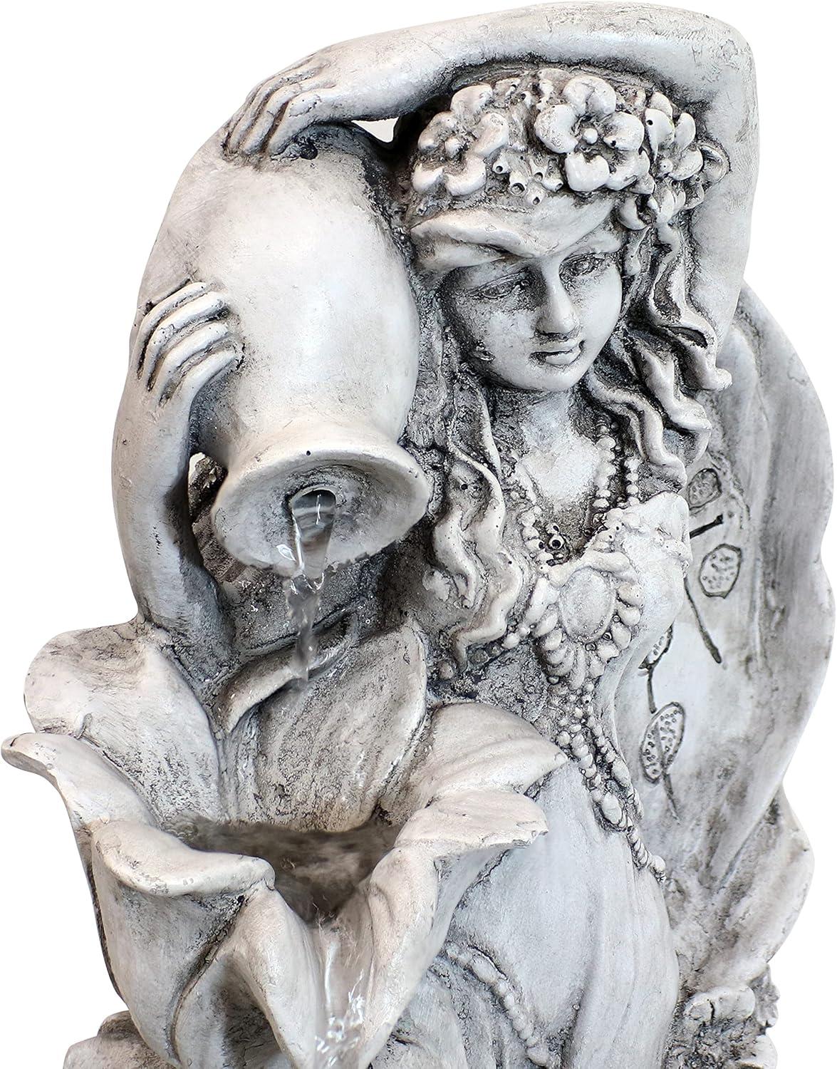 image:imageSunnydaze Fairy Flower Solar Water Fountain 42Inch Outdoor Water Feature with LED Light for Garden Patio Decks