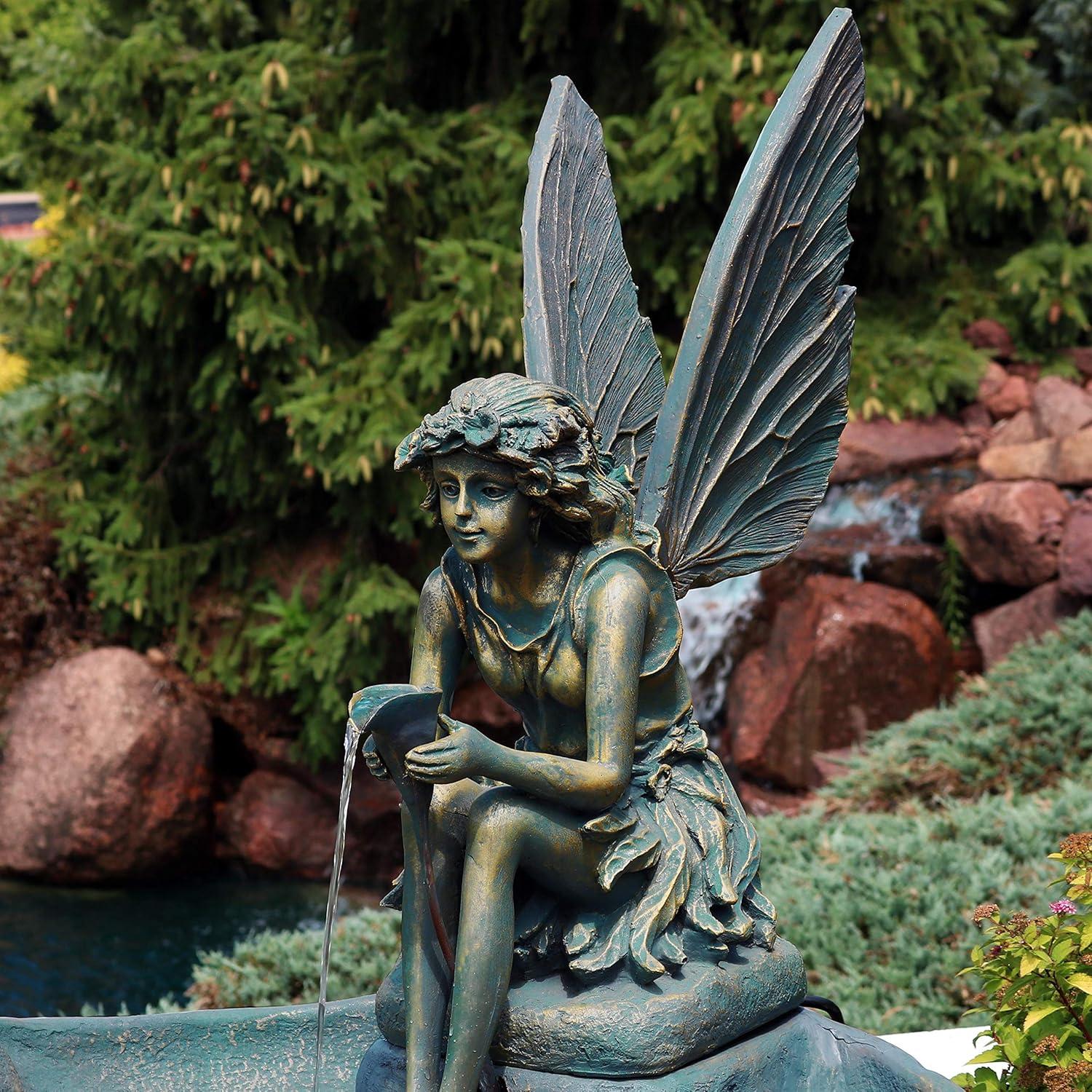 image:imageSunnydaze Fairy Shell Outdoor Water Fountain 30Inch Waterfall Fountain with Submersible Pump for The Patio Lawn or Yard