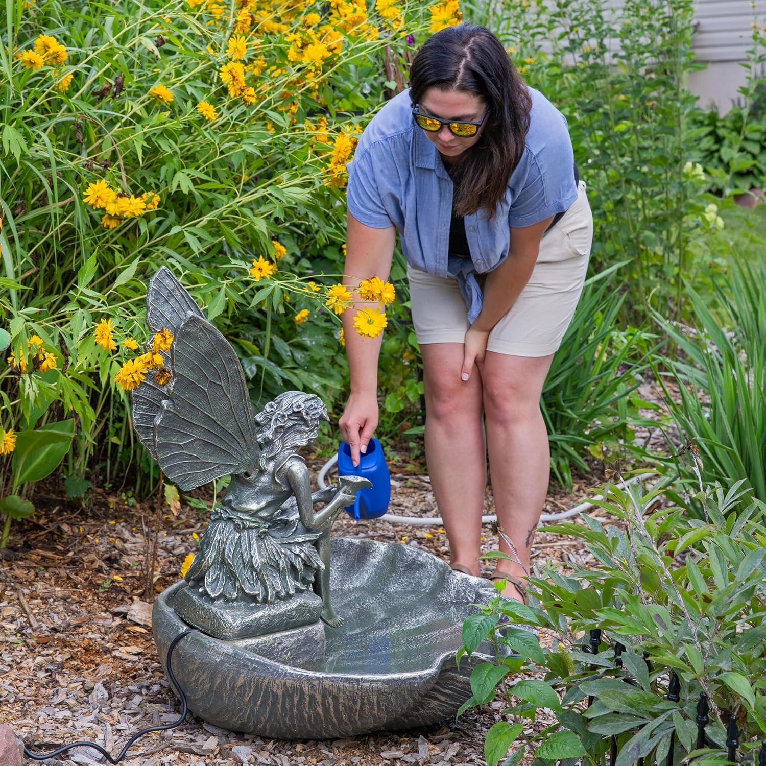 image:imageSunnydaze Fairy Shell Outdoor Water Fountain 30Inch Waterfall Fountain with Submersible Pump for The Patio Lawn or Yard
