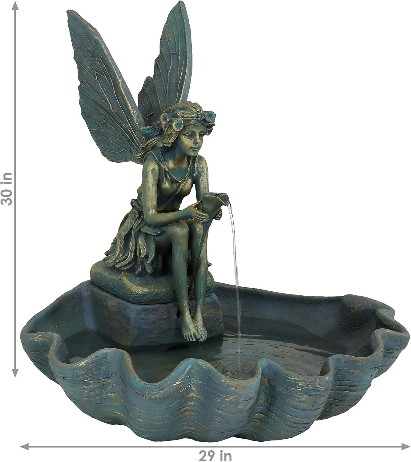 image:imageSunnydaze Fairy Shell Outdoor Water Fountain 30Inch Waterfall Fountain with Submersible Pump for The Patio Lawn or Yard