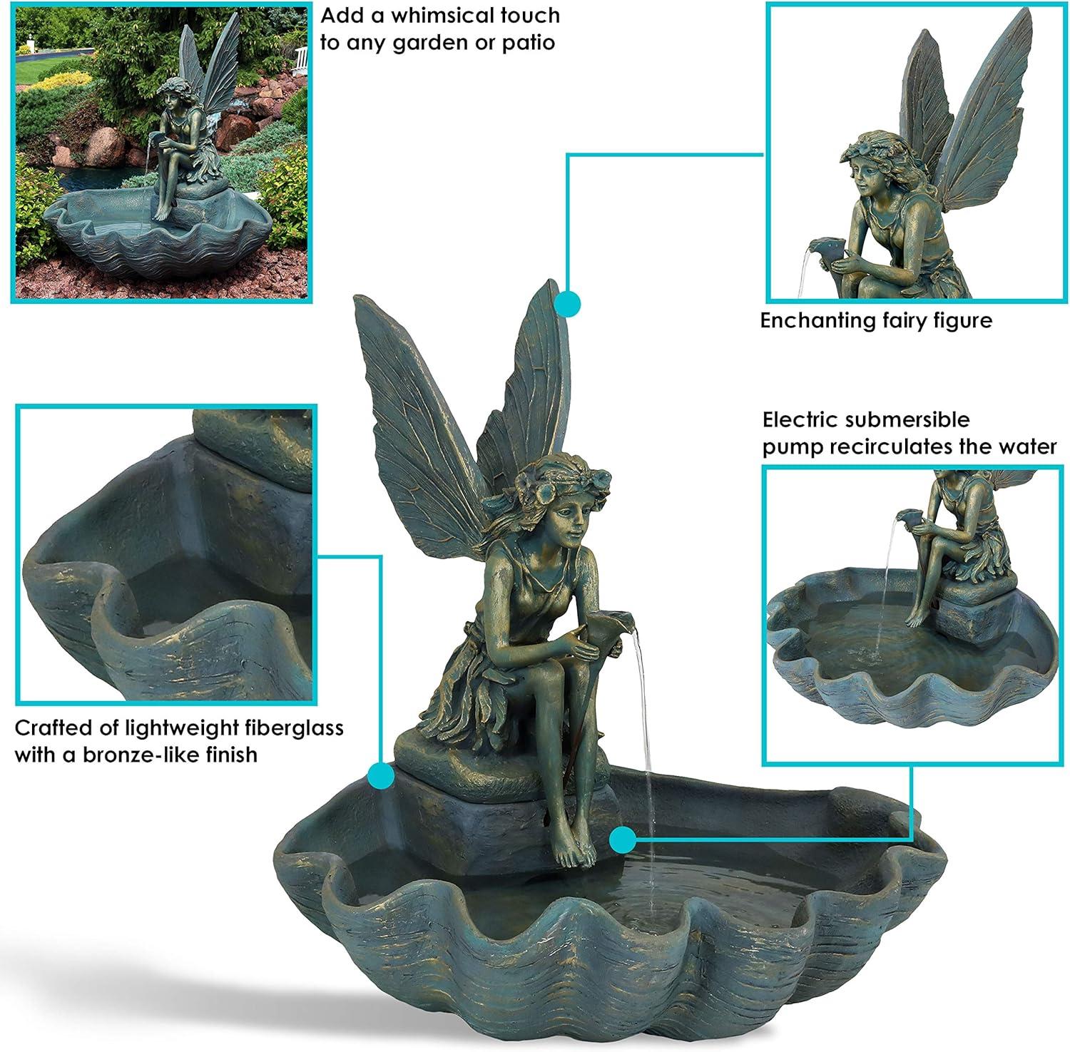 image:imageSunnydaze Fairy Shell Outdoor Water Fountain 30Inch Waterfall Fountain with Submersible Pump for The Patio Lawn or Yard