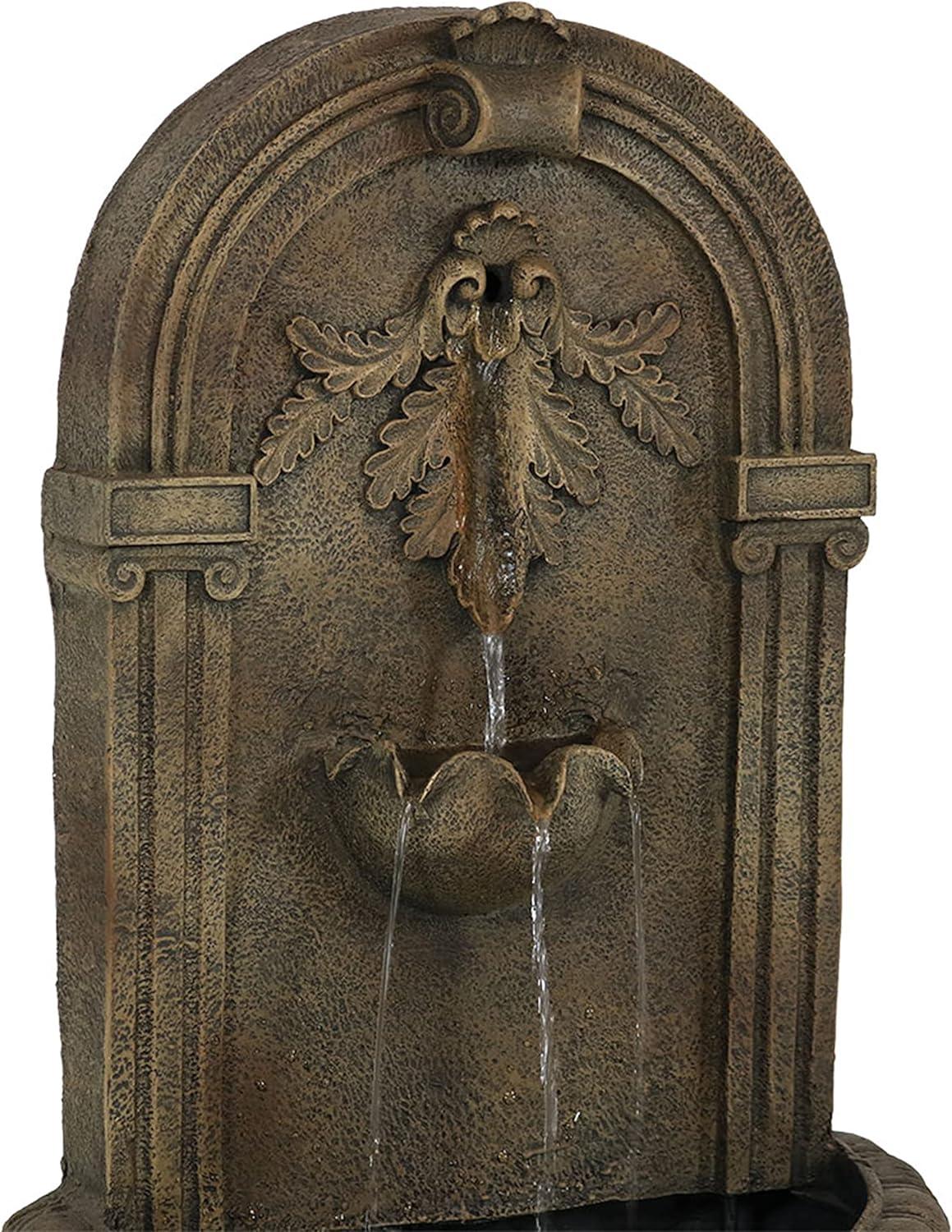 image:imageSunnydaze Florence 27Inch Polystone Solar Wall Water Fountain with Battery Backup Florentine Stone FinishFlorentine Stone