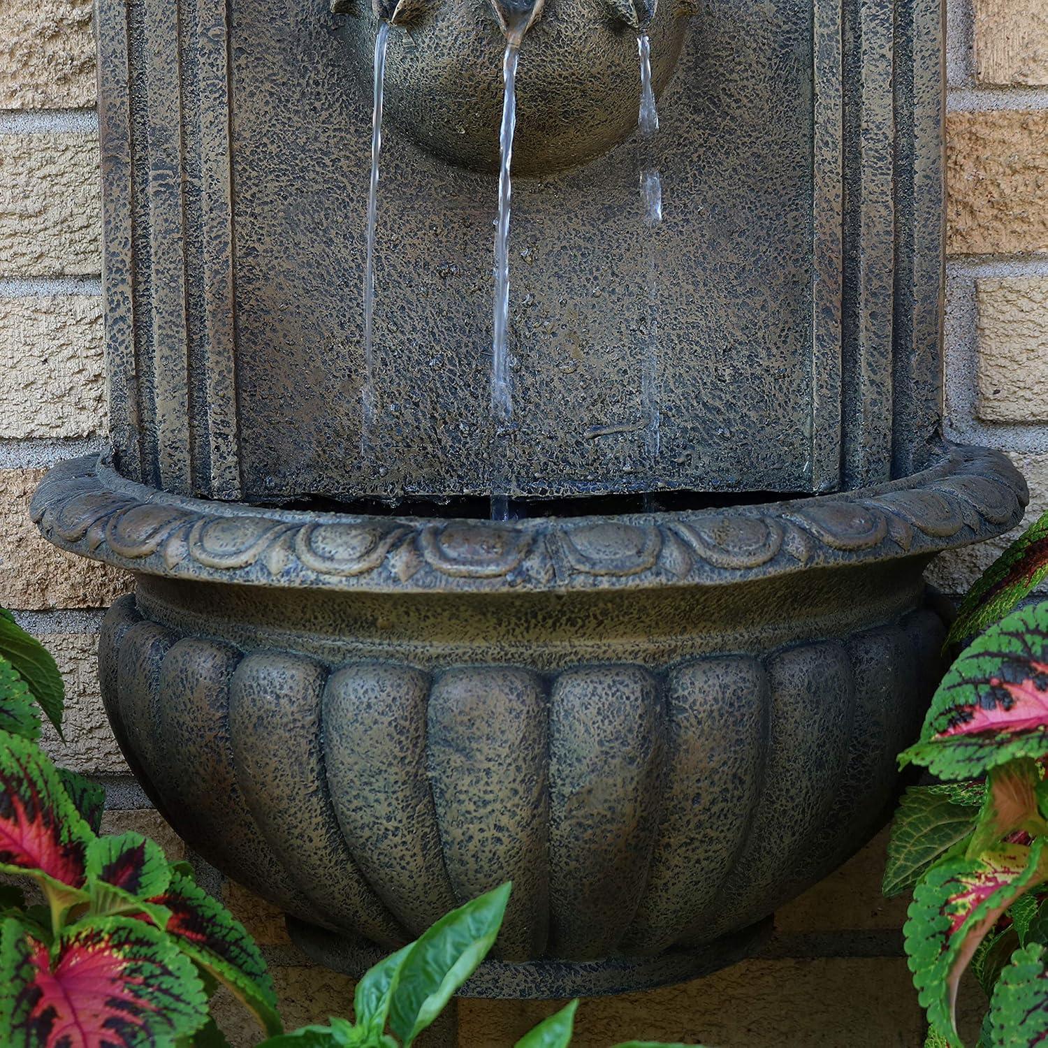 image:imageSunnydaze Florence 27Inch Polystone Solar Wall Water Fountain with Battery Backup Florentine Stone FinishFlorentine Stone