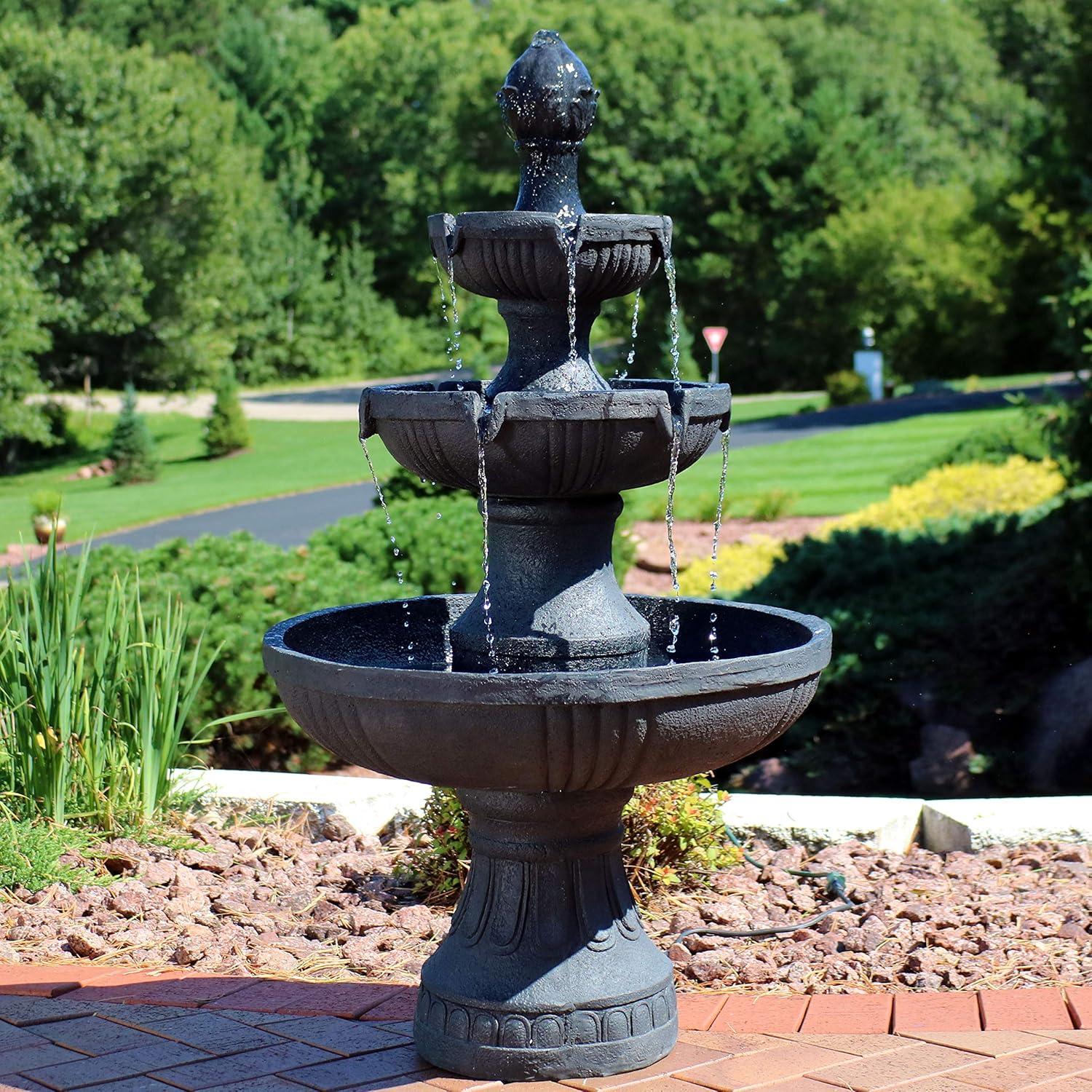 image:imageSunnydaze Flower Blossom 43 Tiered Outdoor Water Fountain 3Tiered Outdoor Fountain for Garden Patio or Backyard Black FinishBlack