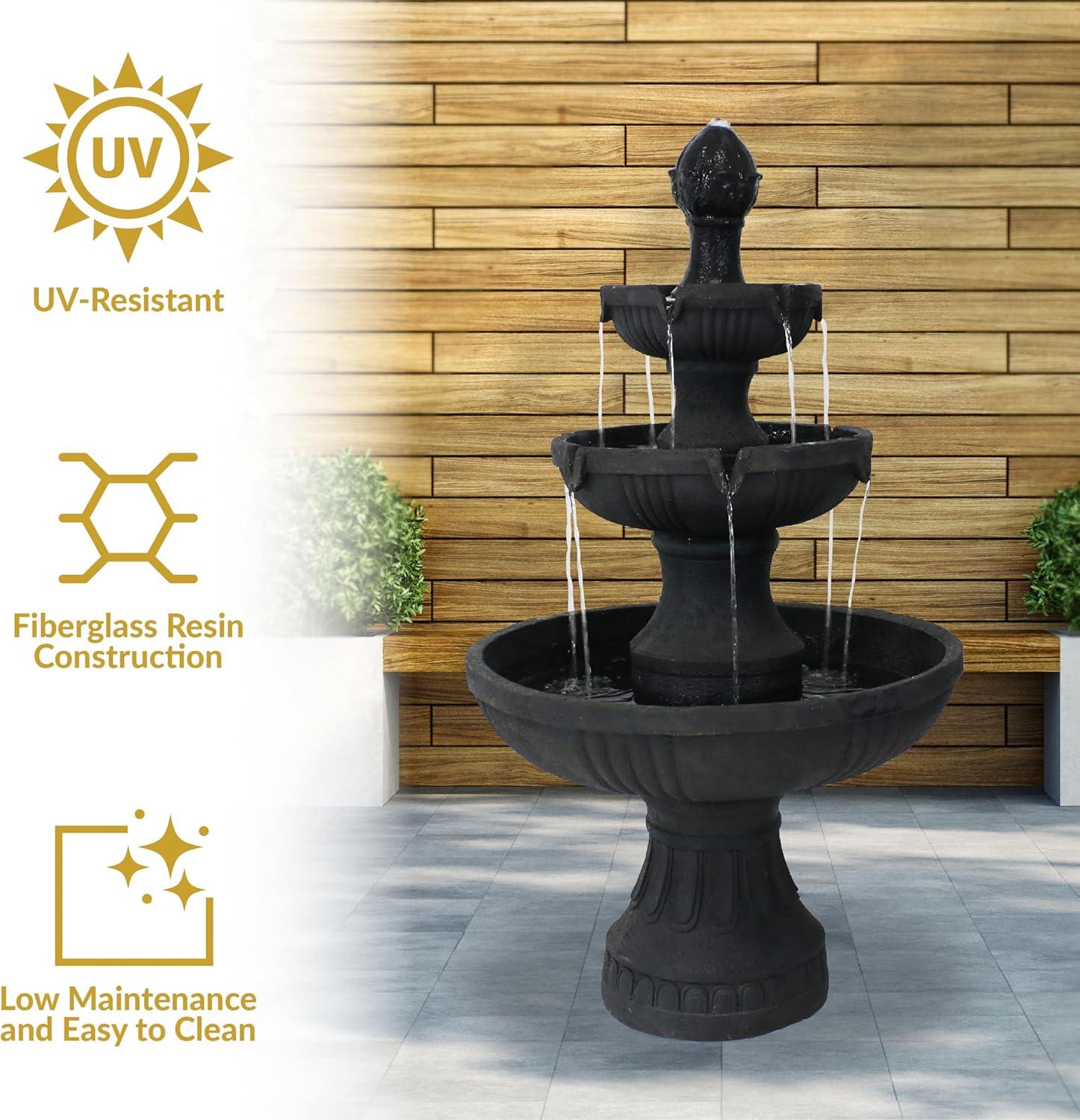 image:imageSunnydaze Flower Blossom 43 Tiered Outdoor Water Fountain 3Tiered Outdoor Fountain for Garden Patio or Backyard Black FinishBlack