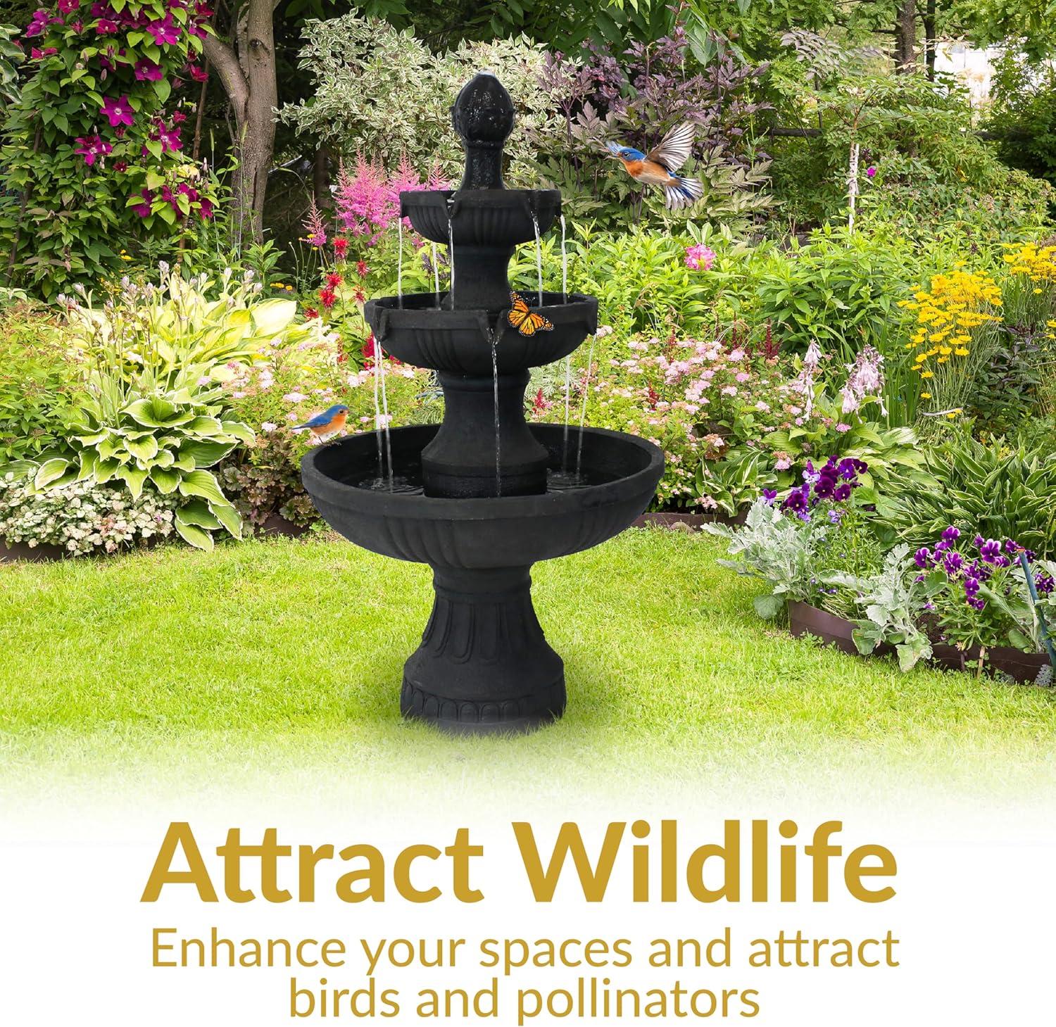 image:imageSunnydaze Flower Blossom 43 Tiered Outdoor Water Fountain 3Tiered Outdoor Fountain for Garden Patio or Backyard Black FinishBlack
