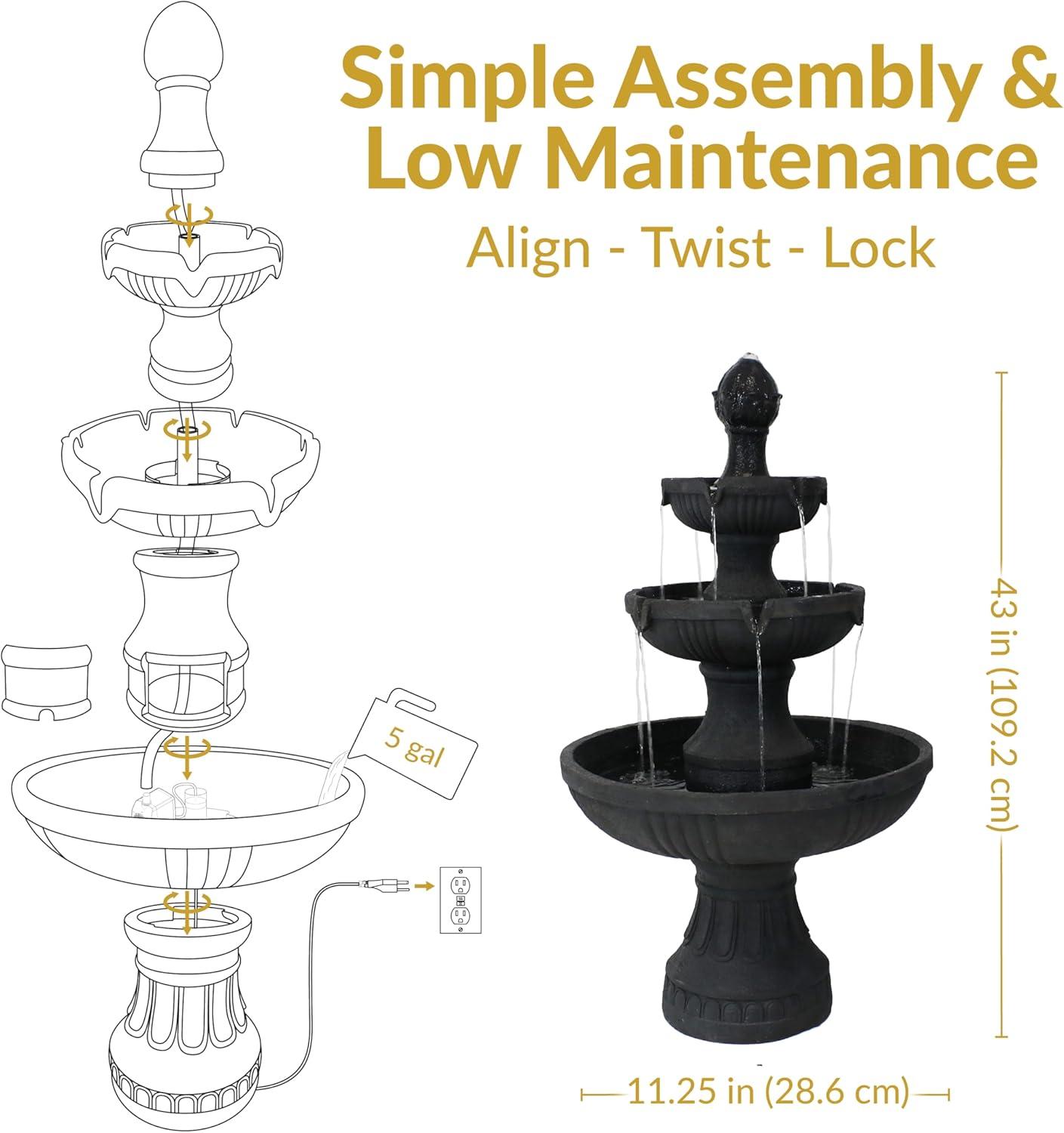 image:imageSunnydaze Flower Blossom 43 Tiered Outdoor Water Fountain 3Tiered Outdoor Fountain for Garden Patio or Backyard Black FinishBlack