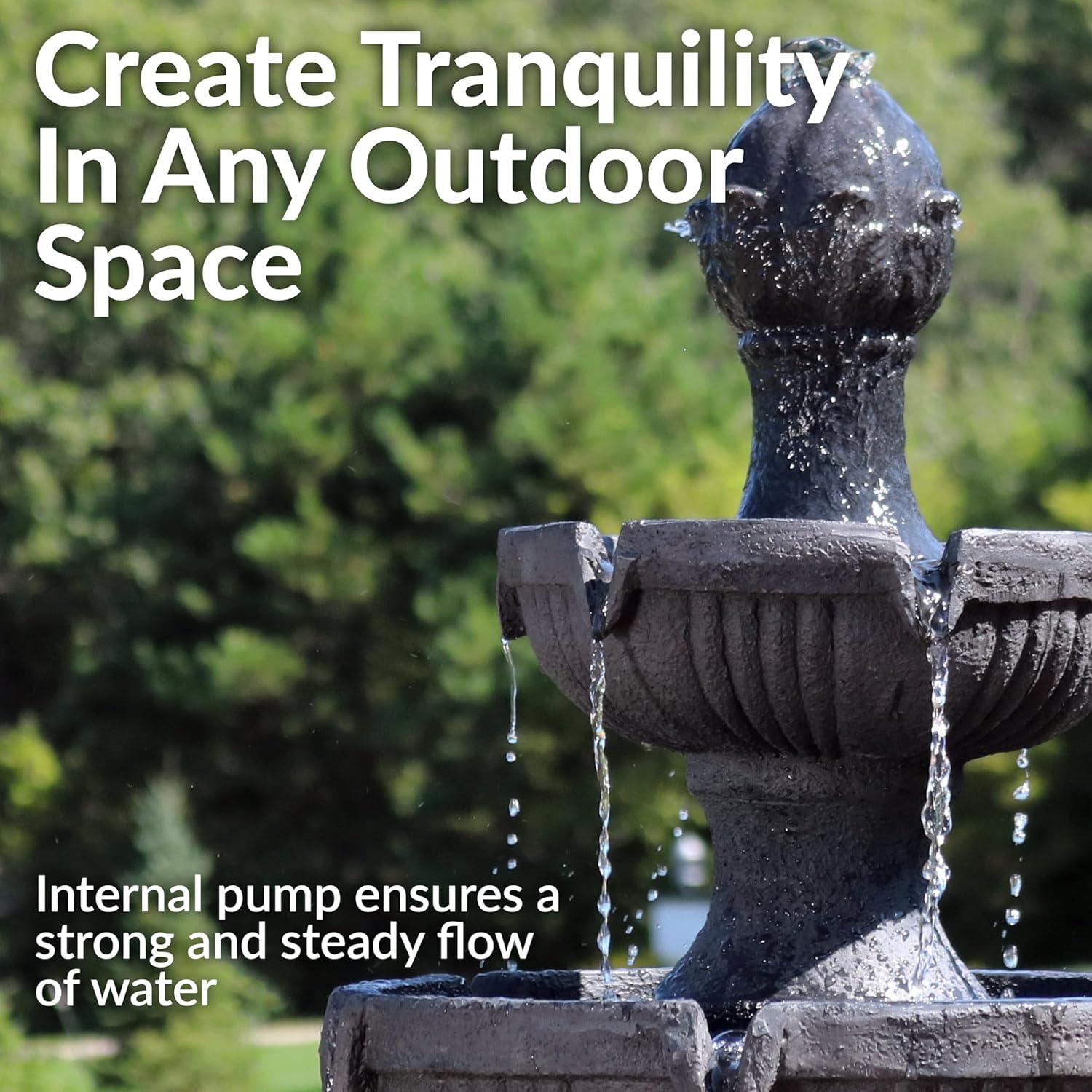 image:imageSunnydaze Flower Blossom 43 Tiered Outdoor Water Fountain 3Tiered Outdoor Fountain for Garden Patio or Backyard Black FinishBlack