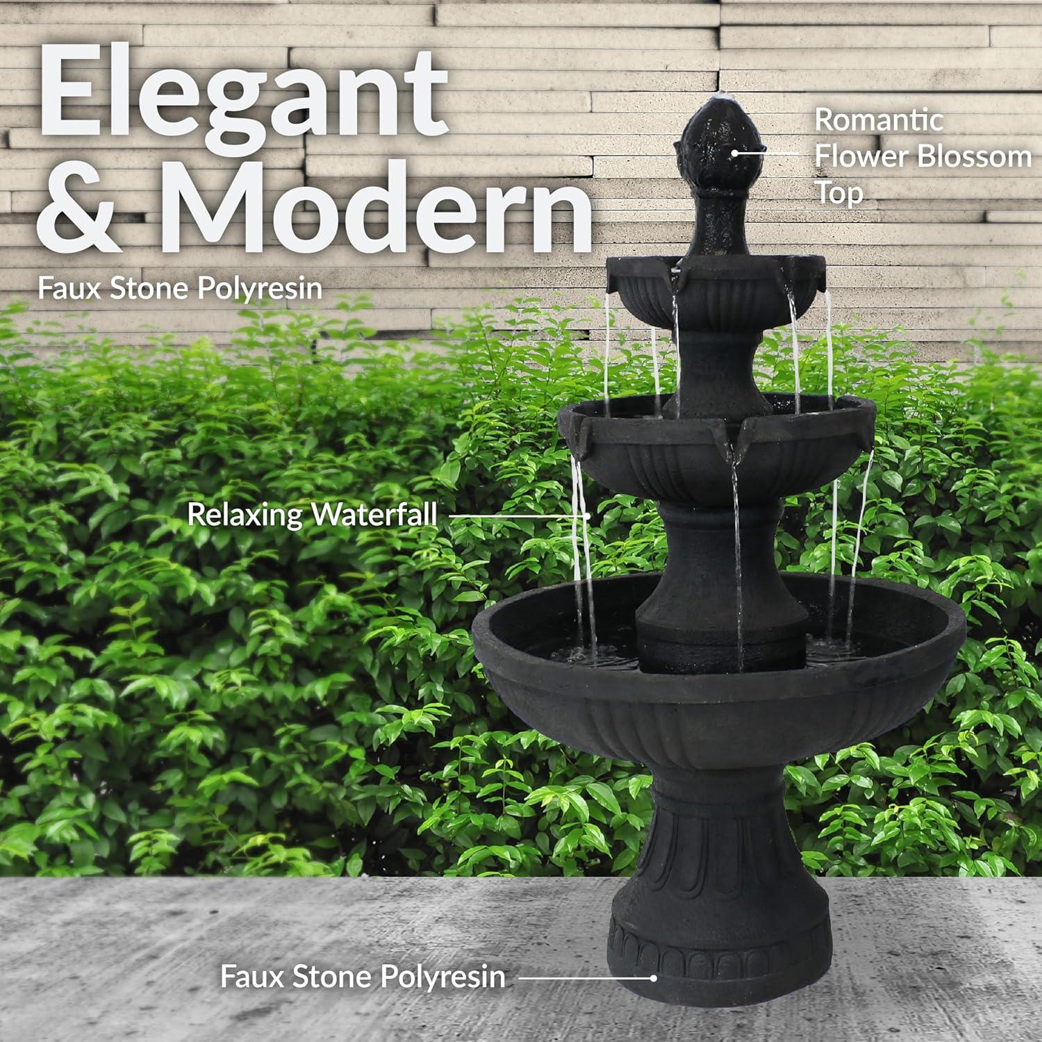 image:imageSunnydaze Flower Blossom 43 Tiered Outdoor Water Fountain 3Tiered Outdoor Fountain for Garden Patio or Backyard Black FinishBlack