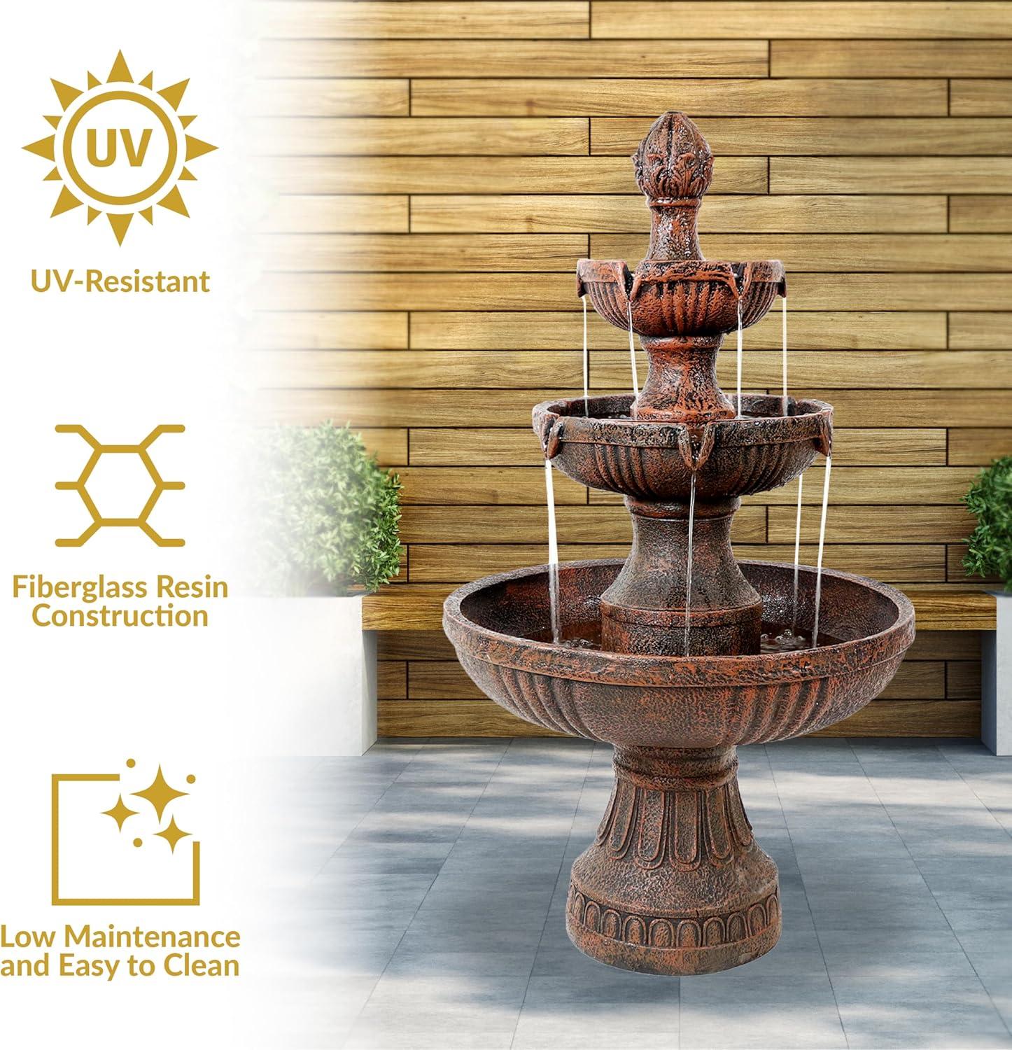 image:imageSunnydaze Flower Blossom 43 Tiered Outdoor Water Fountain 3Tiered Outdoor Fountain for Garden Patio or Backyard Black FinishEarth