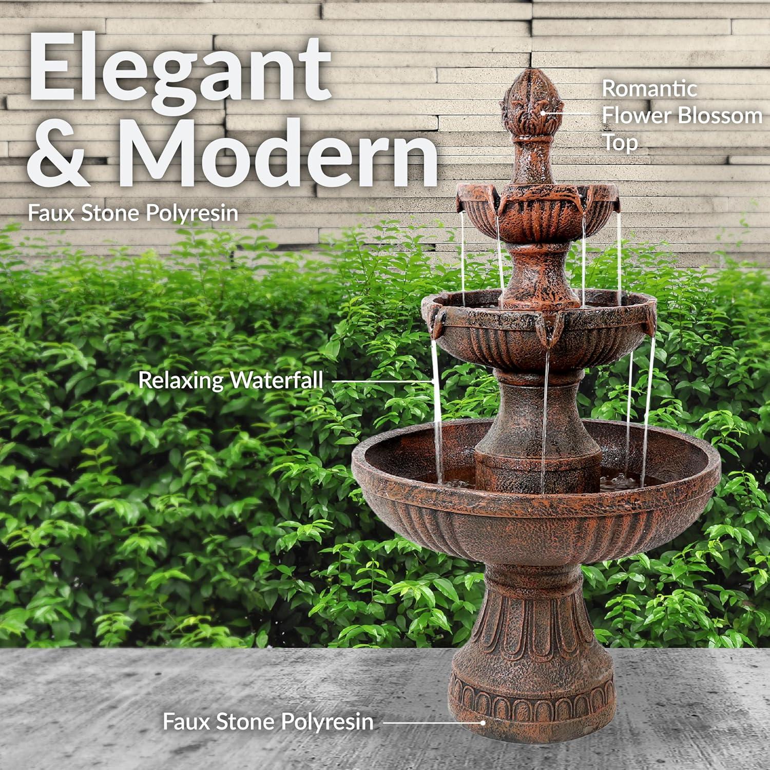 image:imageSunnydaze Flower Blossom 43 Tiered Outdoor Water Fountain 3Tiered Outdoor Fountain for Garden Patio or Backyard Black FinishEarth