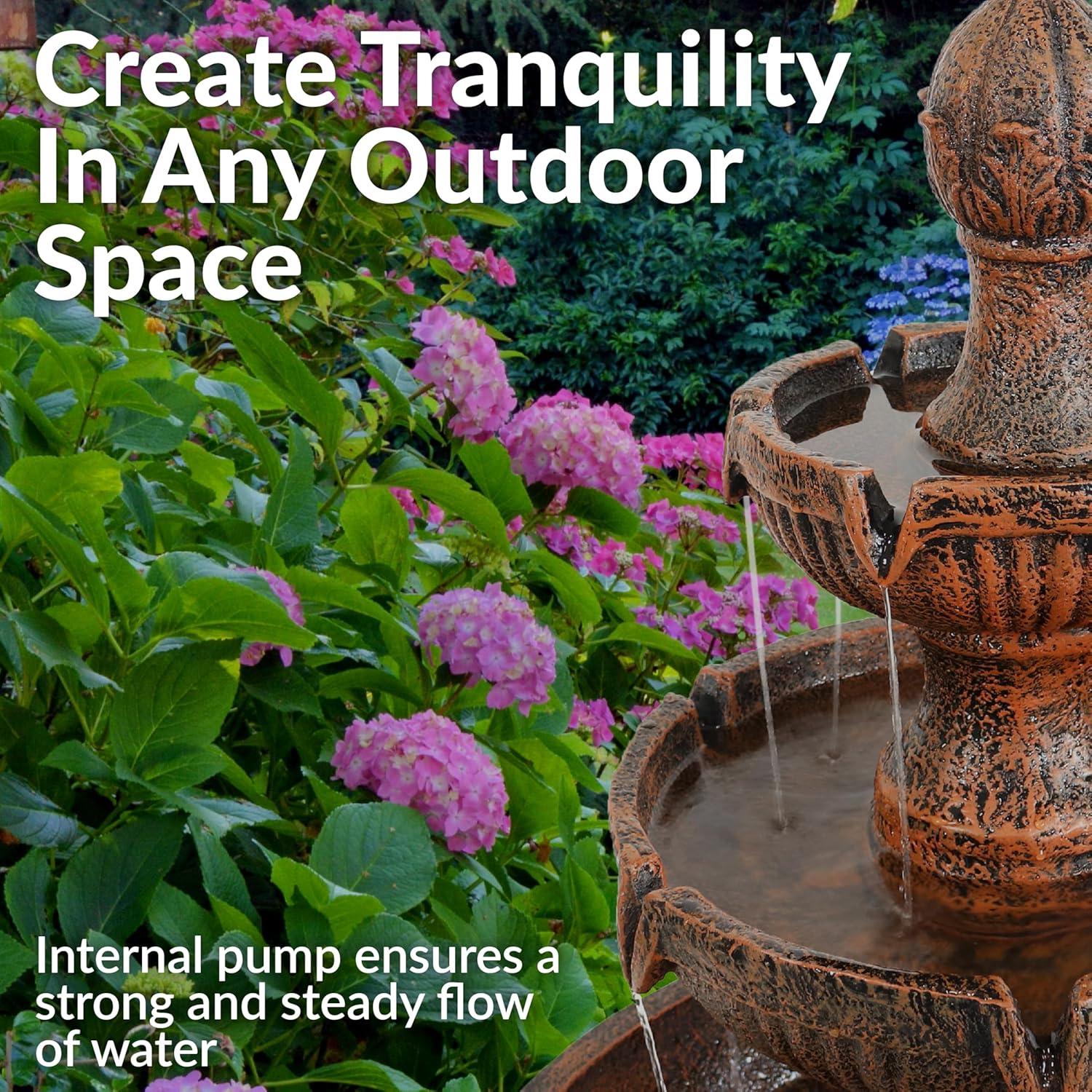 image:imageSunnydaze Flower Blossom 43 Tiered Outdoor Water Fountain 3Tiered Outdoor Fountain for Garden Patio or Backyard Black FinishEarth