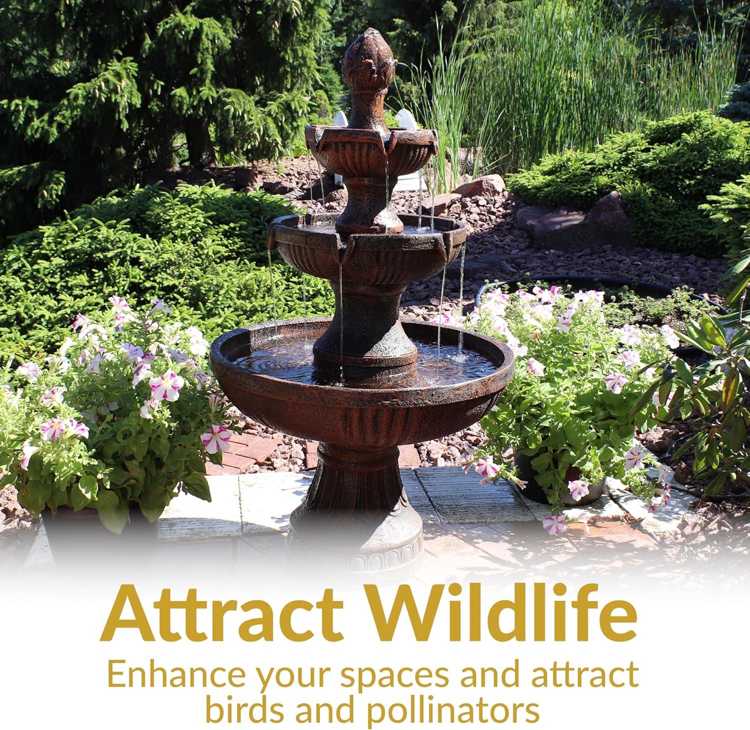 image:imageSunnydaze Flower Blossom 43 Tiered Outdoor Water Fountain 3Tiered Outdoor Fountain for Garden Patio or Backyard Black FinishEarth