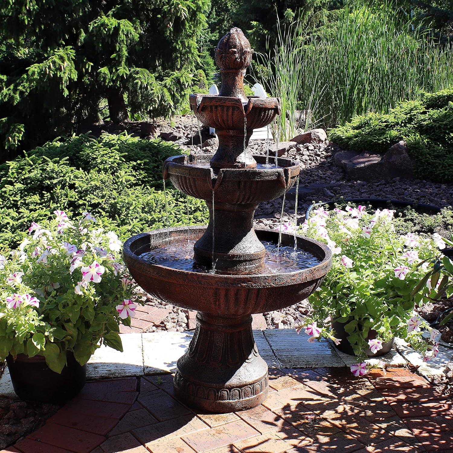 image:imageSunnydaze Flower Blossom 43 Tiered Outdoor Water Fountain 3Tiered Outdoor Fountain for Garden Patio or Backyard Black FinishEarth