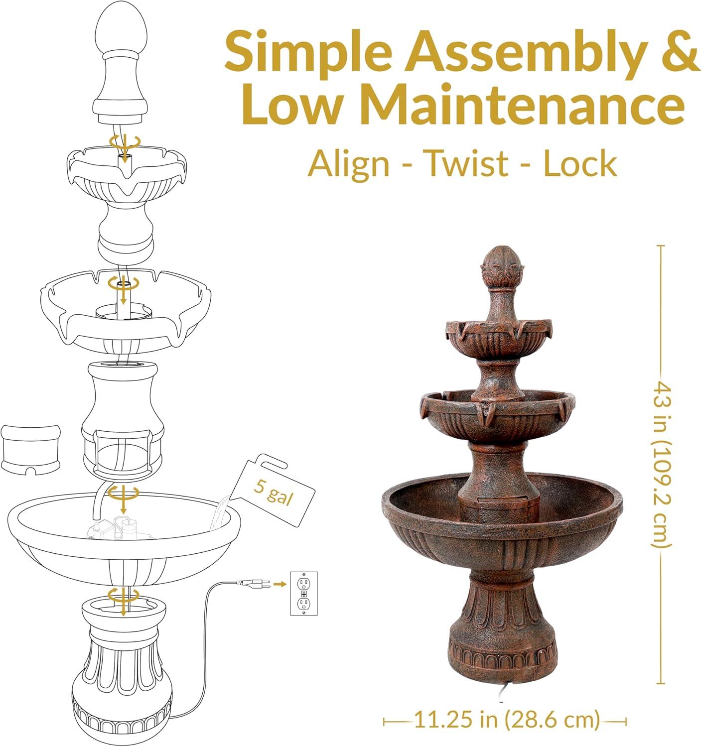 image:imageSunnydaze Flower Blossom 43 Tiered Outdoor Water Fountain 3Tiered Outdoor Fountain for Garden Patio or Backyard Black FinishEarth