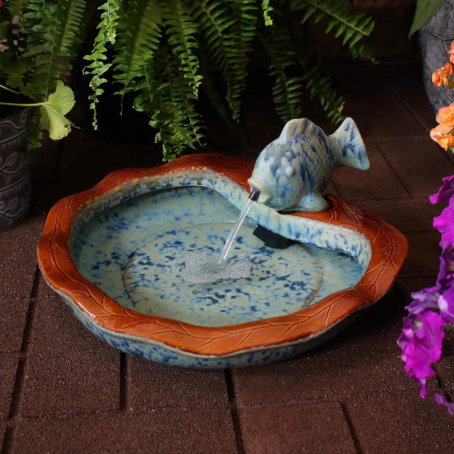 image:imageSunnydaze Glazed Ceramic Fish 7Inch Outdoor Garden Fountain Outdoor Tabletop Fountain for Patio Deck Garden Aqua and BrownAquaBrown