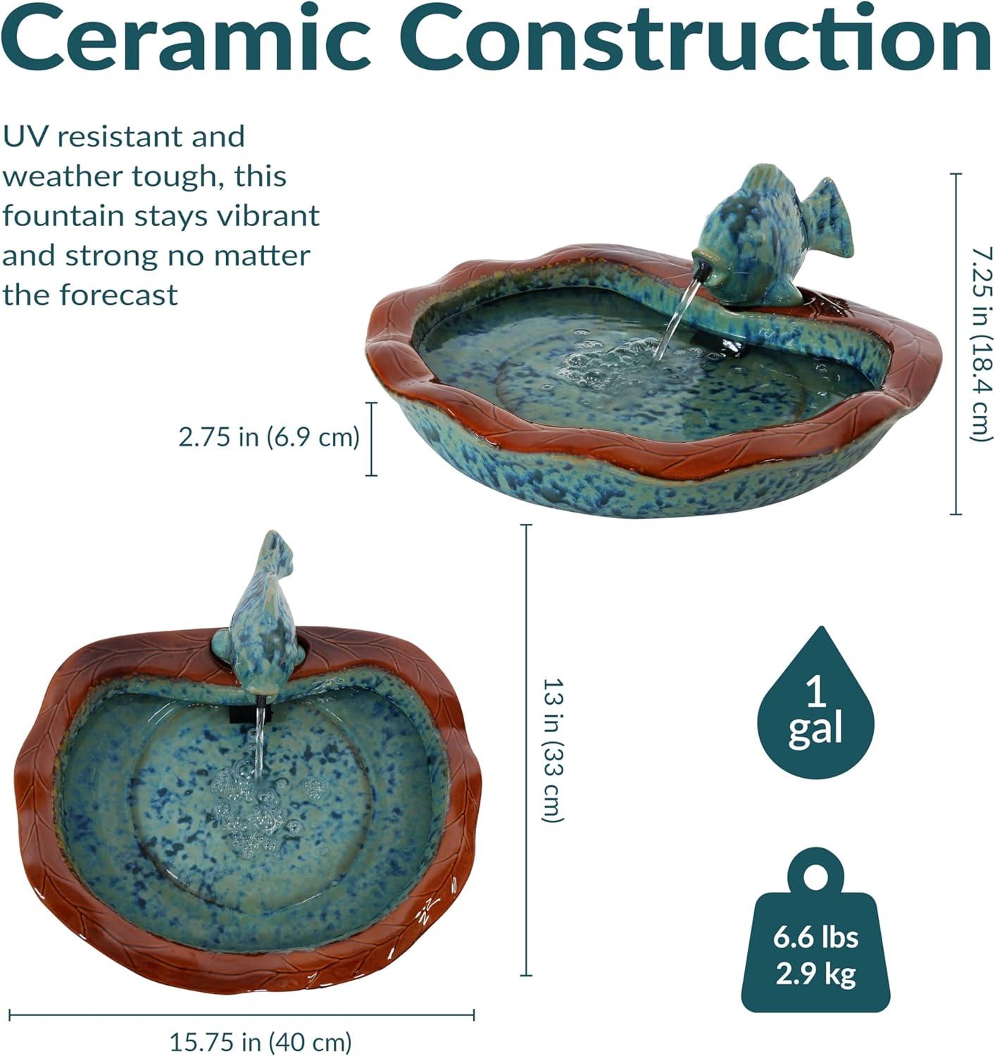 image:imageSunnydaze Glazed Ceramic Fish 7Inch Outdoor Garden Fountain Outdoor Tabletop Fountain for Patio Deck Garden Aqua and BrownAquaBrown