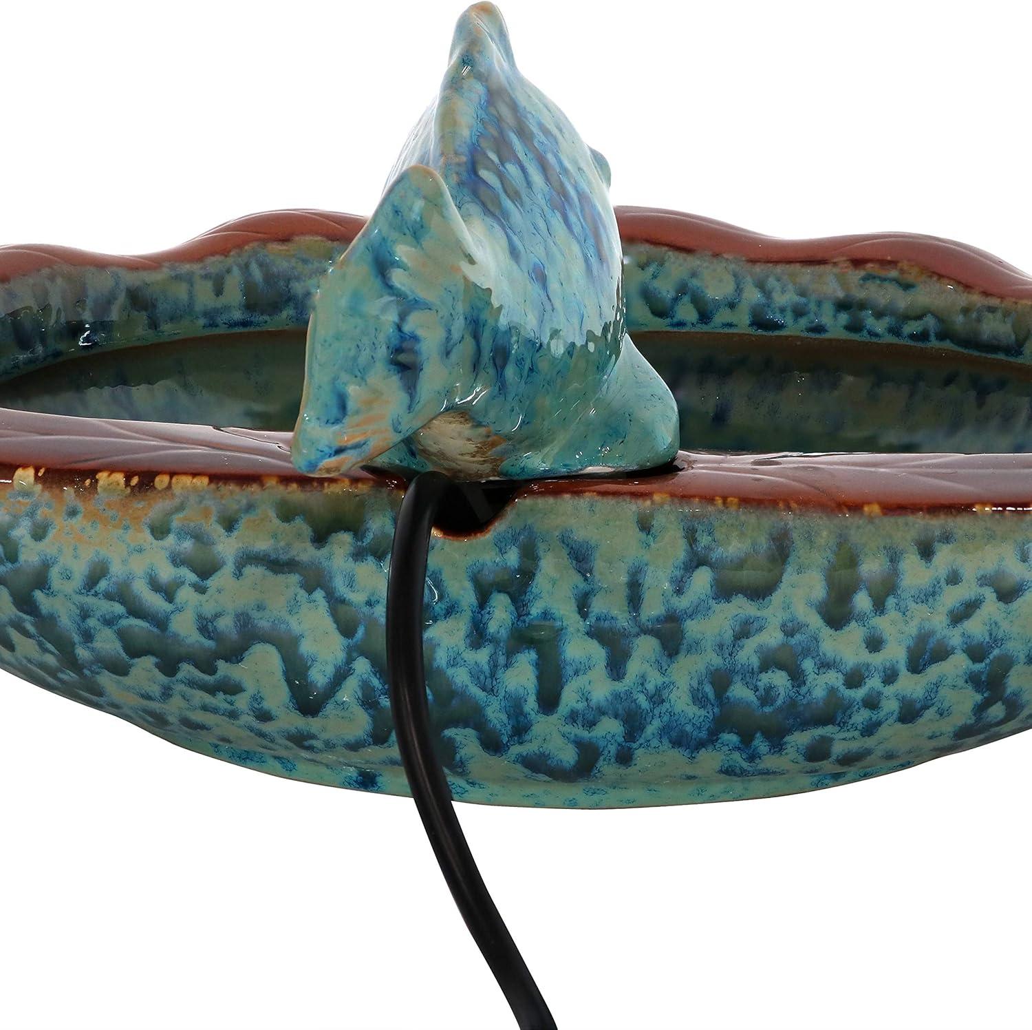 image:imageSunnydaze Glazed Ceramic Fish 7Inch Outdoor Garden Fountain Outdoor Tabletop Fountain for Patio Deck Garden Aqua and BrownAquaBrown
