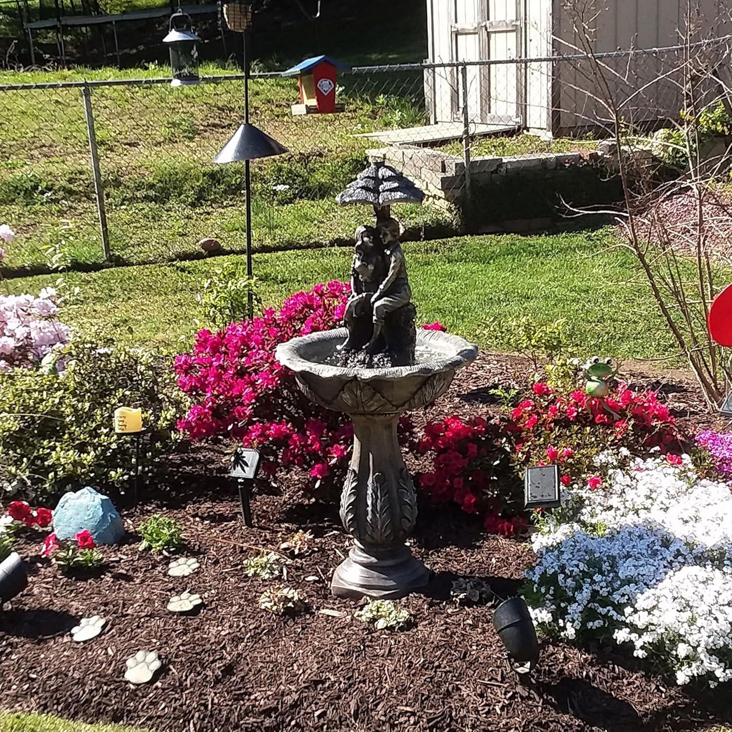 image:imageSunnydaze Lovers Umbrella 43Inch SolarPowered Fountain with Rechargeable Solar Battery Backup and LED Lights for Garden Patio Yard or Balcony