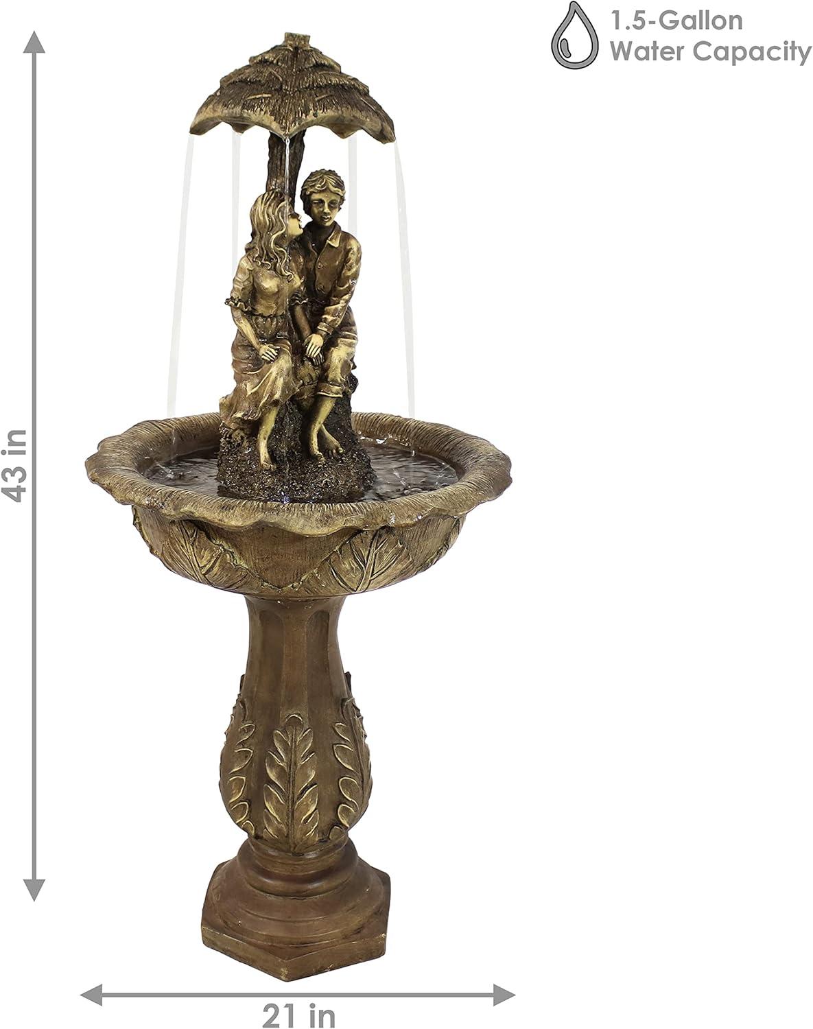 image:imageSunnydaze Lovers Umbrella 43Inch SolarPowered Fountain with Rechargeable Solar Battery Backup and LED Lights for Garden Patio Yard or Balcony