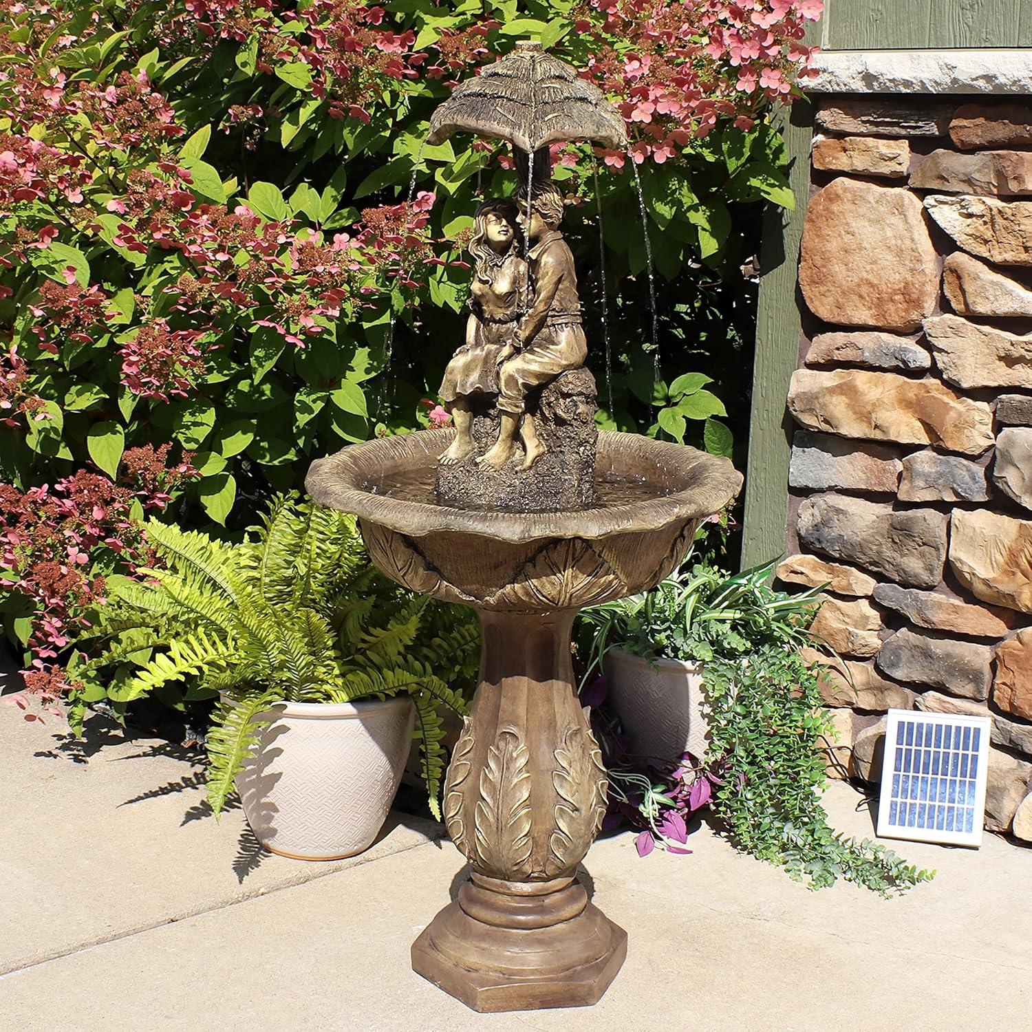 image:imageSunnydaze Lovers Umbrella 43Inch SolarPowered Fountain with Rechargeable Solar Battery Backup and LED Lights for Garden Patio Yard or Balcony