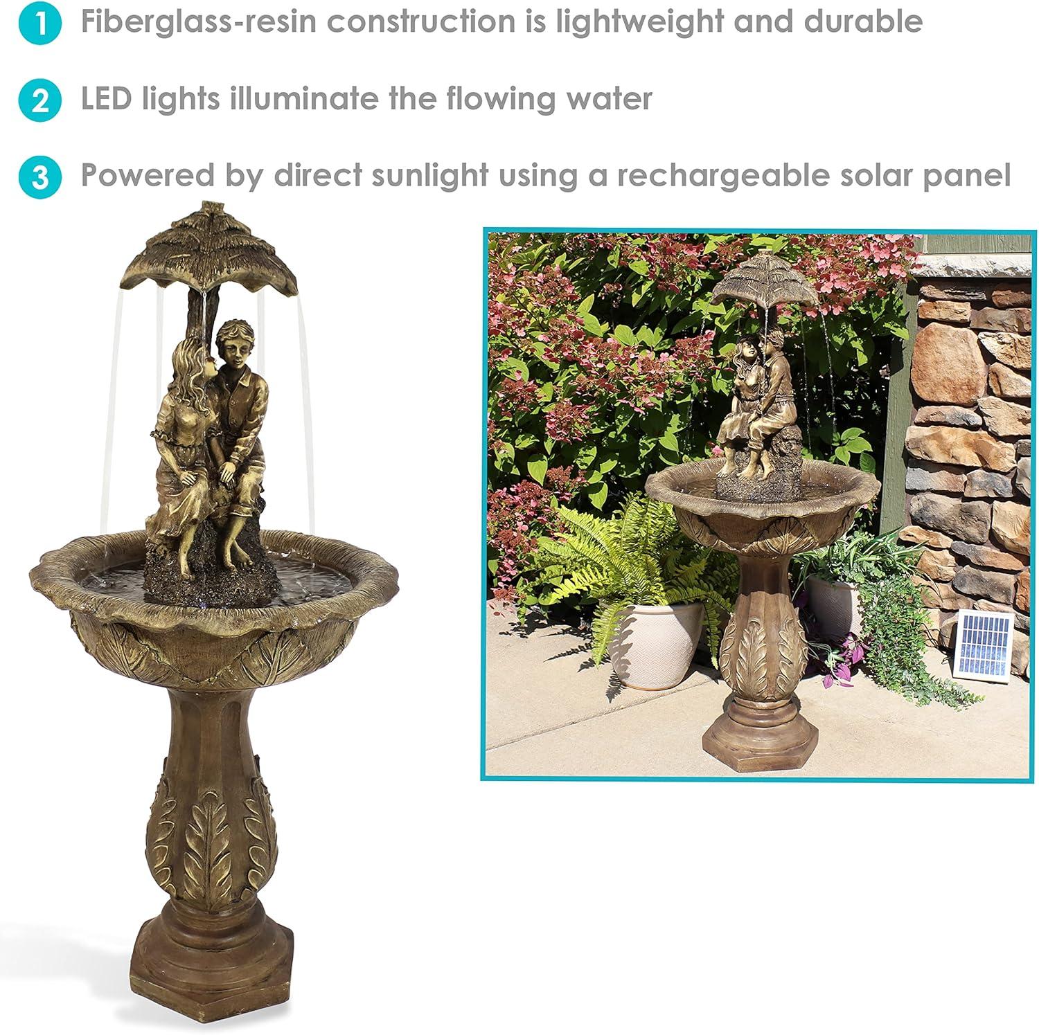 image:imageSunnydaze Lovers Umbrella 43Inch SolarPowered Fountain with Rechargeable Solar Battery Backup and LED Lights for Garden Patio Yard or Balcony