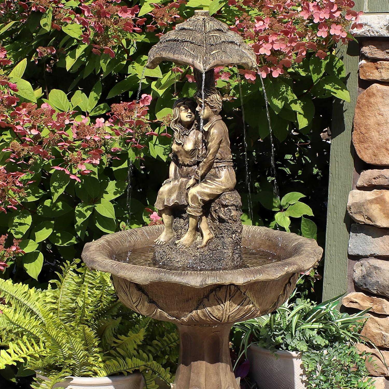 image:imageSunnydaze Lovers Umbrella 43Inch SolarPowered Fountain with Rechargeable Solar Battery Backup and LED Lights for Garden Patio Yard or Balcony