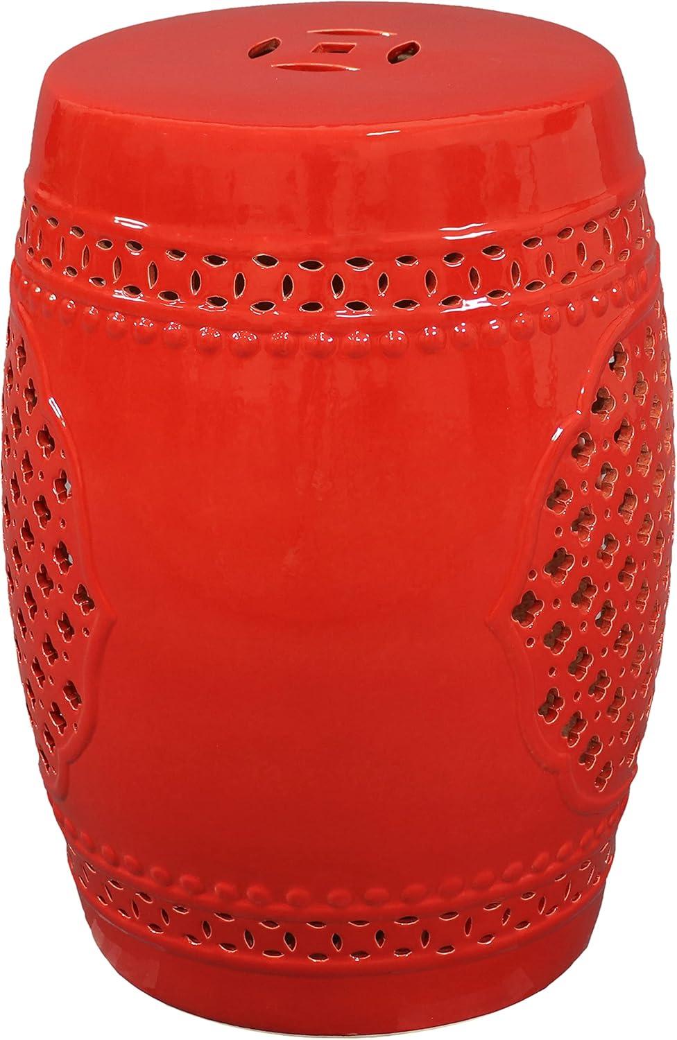 image:imageSunnydaze Marrakesh Ceramic Garden Stool Side Table with Lattice Design Indoor or Outdoor 1775Inch H White Glazed FinishRed