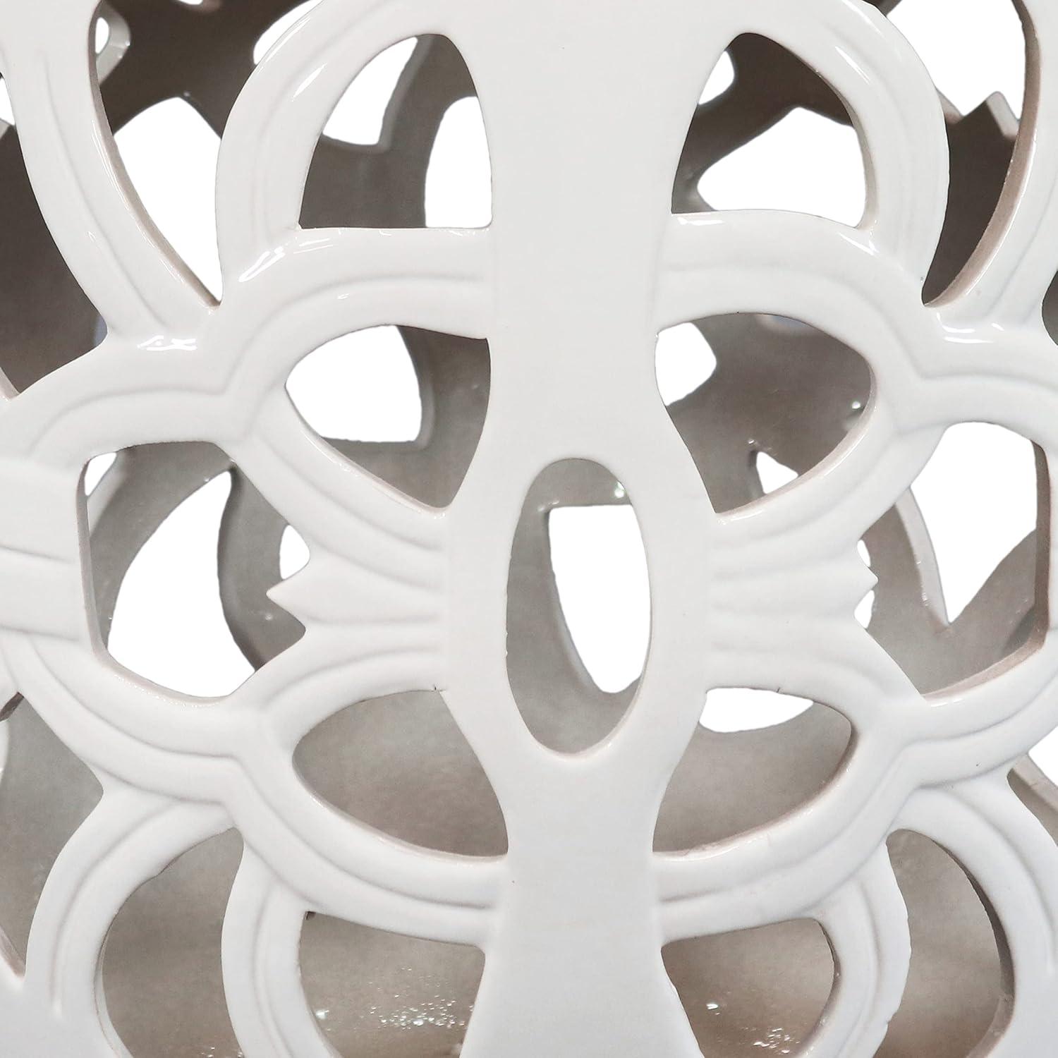 image:imageSunnydaze Marrakesh Ceramic Garden Stool Side Table with Lattice Design Indoor or Outdoor 1775Inch H White Glazed FinishWhite