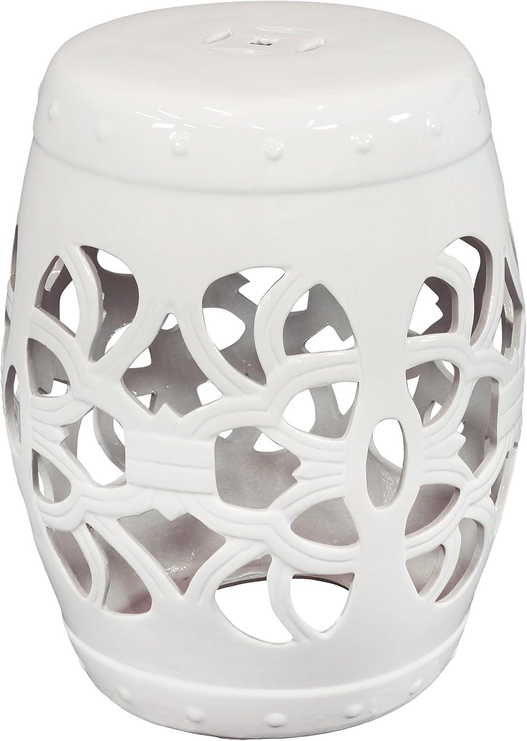 image:imageSunnydaze Marrakesh Ceramic Garden Stool Side Table with Lattice Design Indoor or Outdoor 1775Inch H White Glazed FinishWhite