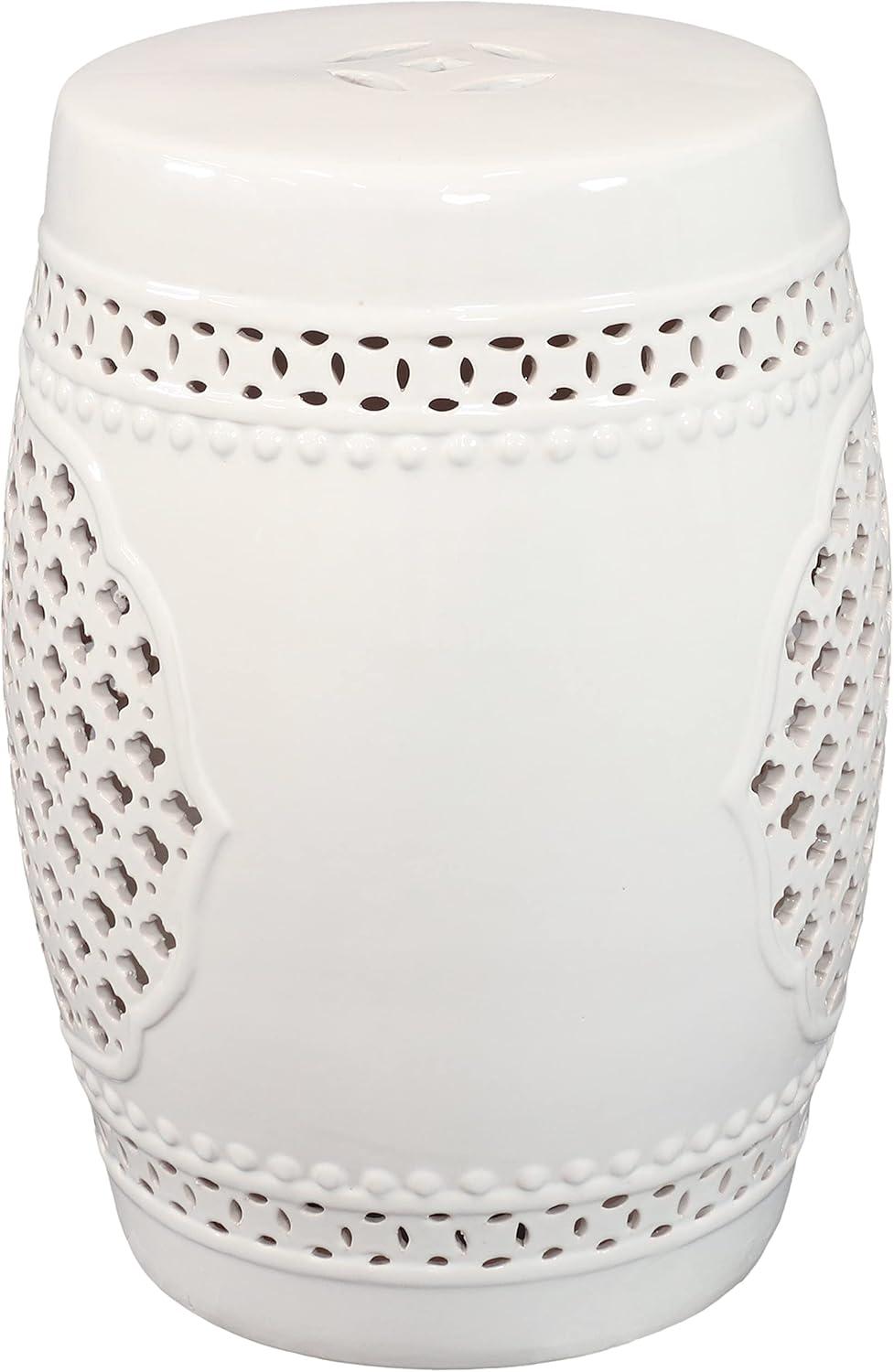 image:imageSunnydaze Marrakesh Ceramic Garden Stool Side Table with Lattice Design Indoor or Outdoor 1775Inch H White Glazed FinishWhite
