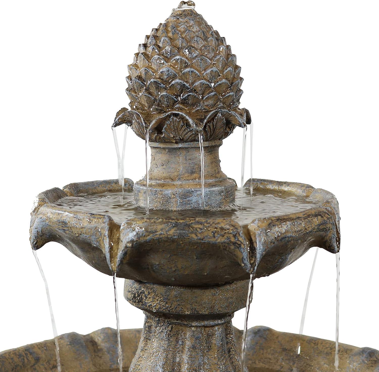 image:imageSunnydaze Pineapple 46Inch 2Tier Outdoor Solar Fountain Decorative Water Fountain with Pump for Garden Patio Yard or Balcony Rust FinishEarth