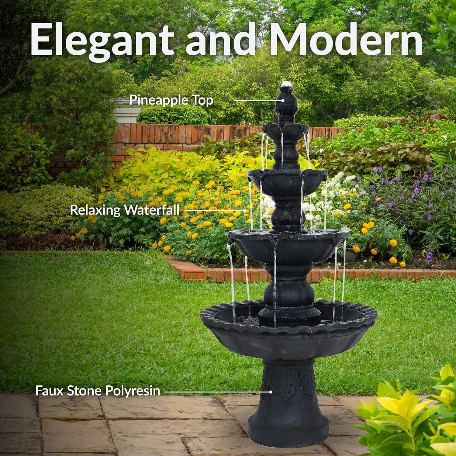 image:imageSunnydaze Pineapple 52Inch 4Tier Outdoor Water Fountain Tall Outdoor Fountain for Garden Patio or Yard EarthBlack