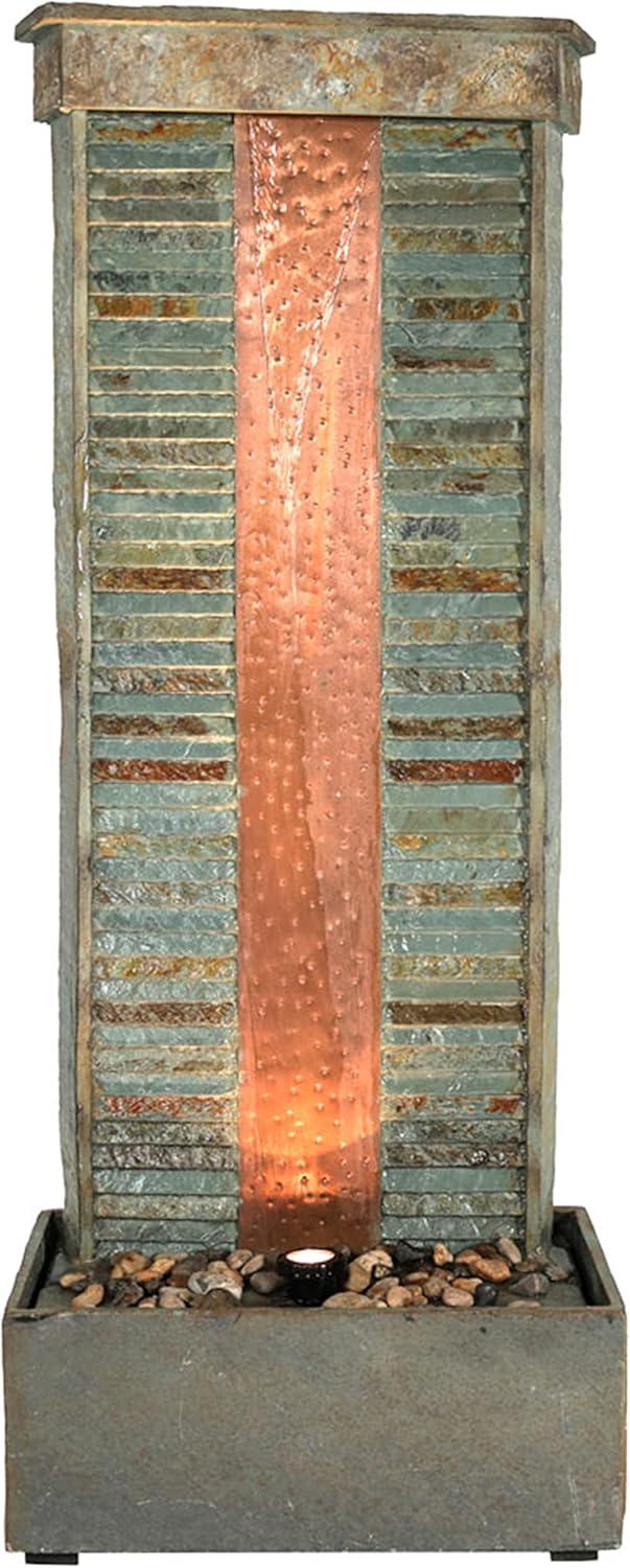 image:imageSunnydaze Rippled Slate 48Inch Outdoor Water Fountain Outdoor Water Feature with LED Light for Copper Accents for Patio Deck Garden