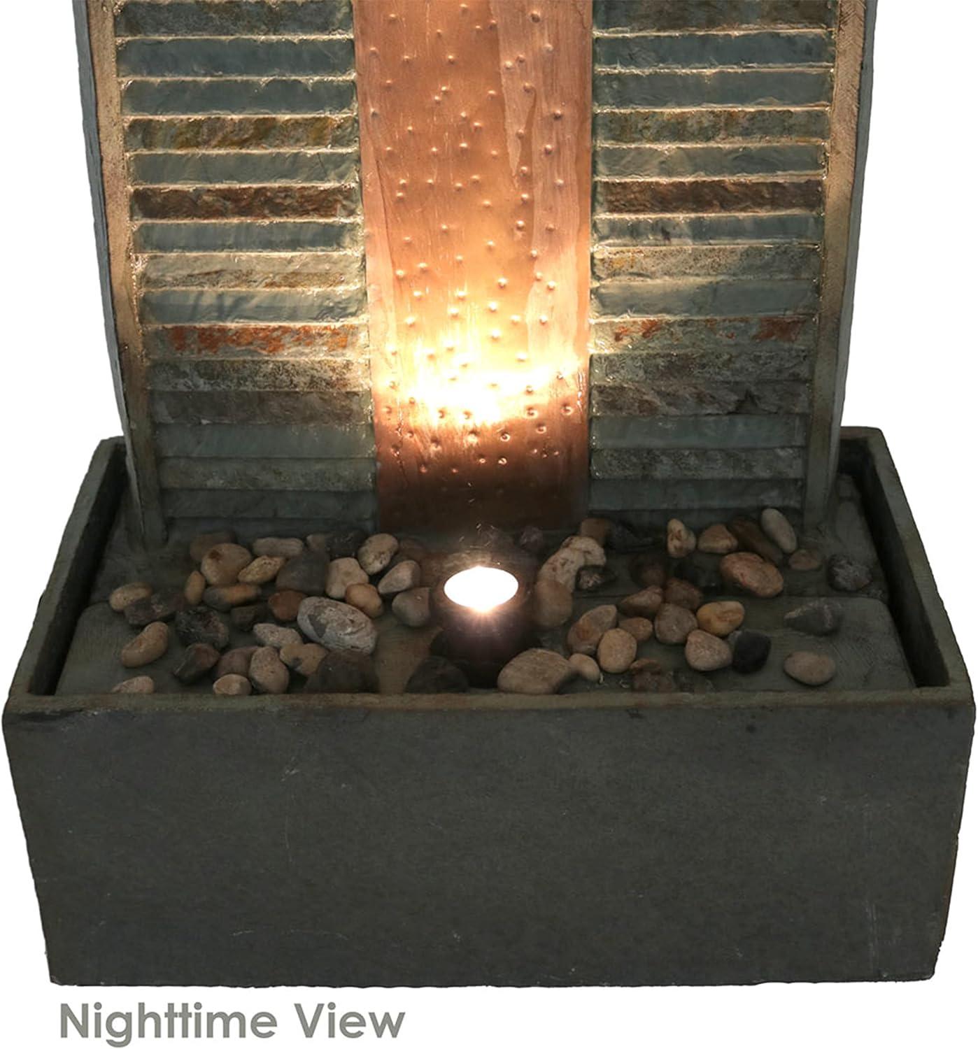image:imageSunnydaze Rippled Slate 48Inch Outdoor Water Fountain Outdoor Water Feature with LED Light for Copper Accents for Patio Deck Garden