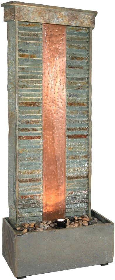 image:imageSunnydaze Rippled Slate 48Inch Outdoor Water Fountain Outdoor Water Feature with LED Light for Copper Accents for Patio Deck Garden