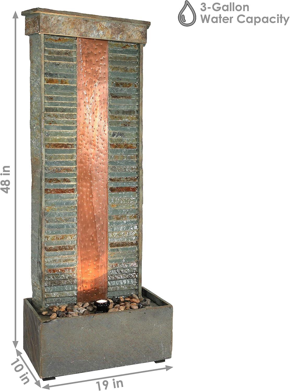 image:imageSunnydaze Rippled Slate 48Inch Outdoor Water Fountain Outdoor Water Feature with LED Light for Copper Accents for Patio Deck Garden