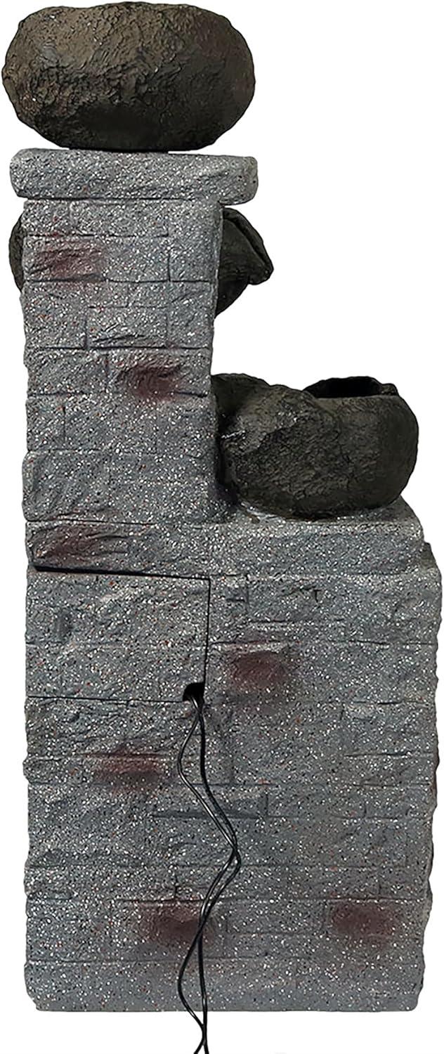 image:imageSunnydaze Stone Bowls 30Inch Solar Powered Fountain with Battery Backup and LED Lights for Garden Patio Yard or Balcony Polystone