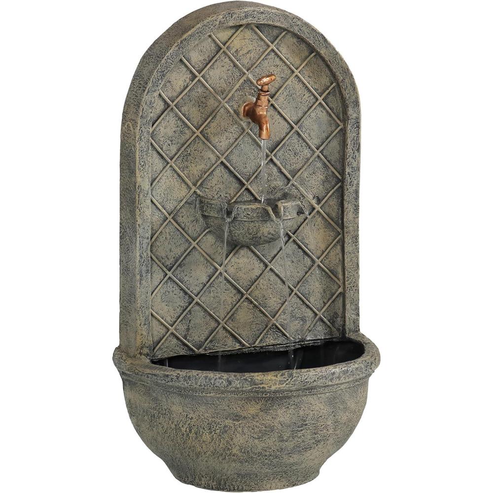 image:imageSunnydaze 33 Outdoor Wall Water Fountain with Pump and Panel Florentine Finish French Lily SolarPoweredFrench Limestone