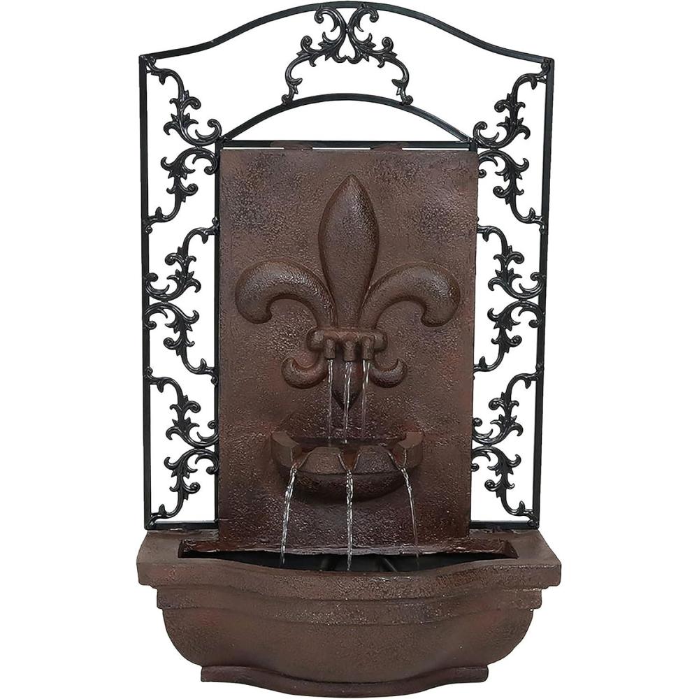 image:imageSunnydaze 33 Outdoor Wall Water Fountain with Pump and Panel Florentine Finish French Lily SolarPoweredIron