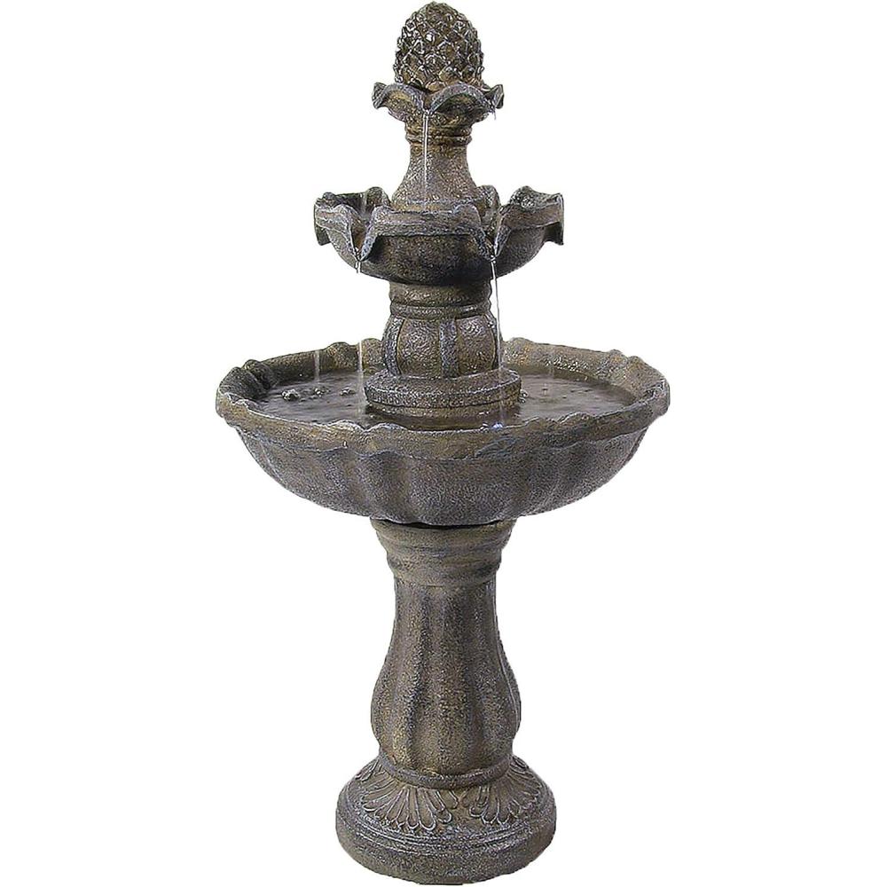 image:imageSunnydaze 33 Pineapple 2Tier Solar Powered Fountain with Rechargeable Solar Battery Backup for Garden Patio Yard or Balcony