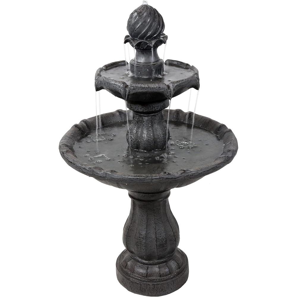 image:imageSunnydaze 35 Solar 2Tier Outdoor Water Fountain Outdoor Water Fountain with Battery Backup and Pump EarthBlack