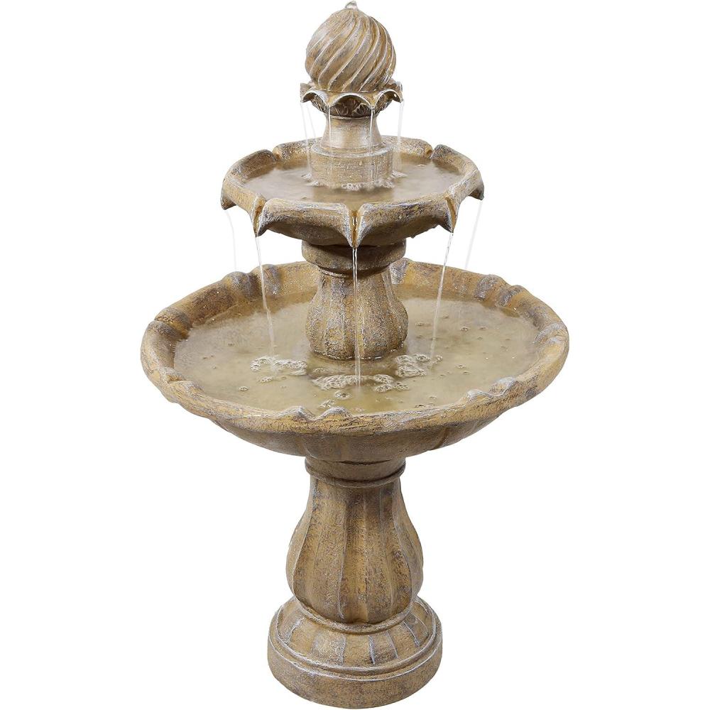 image:imageSunnydaze 35 Solar 2Tier Outdoor Water Fountain Outdoor Water Fountain with Battery Backup and Pump EarthEarth